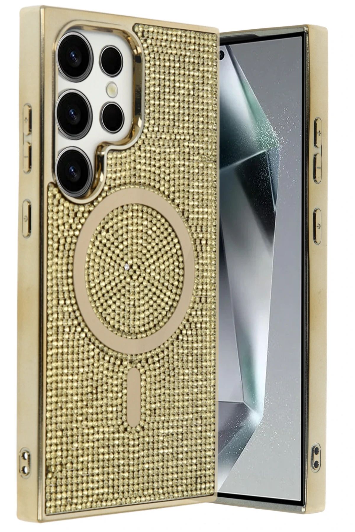 Posso Samsung Galaxy S23 Ultra Kılıf Taşlı Elmas İşlemeli Işıltılı Parlak Magsafe Premium Silikon Kapak