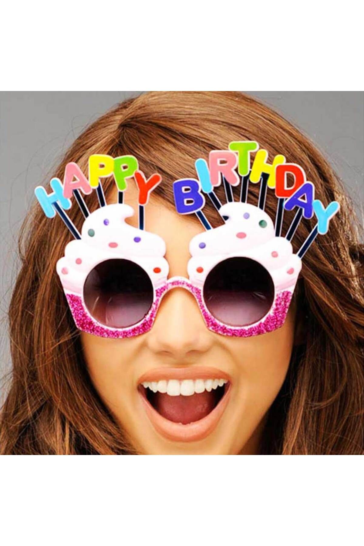 Kanonik Education Happy Birthday Yazılı Beyaz Fuşya Renk Parti Gözlüğü 12x7 cm