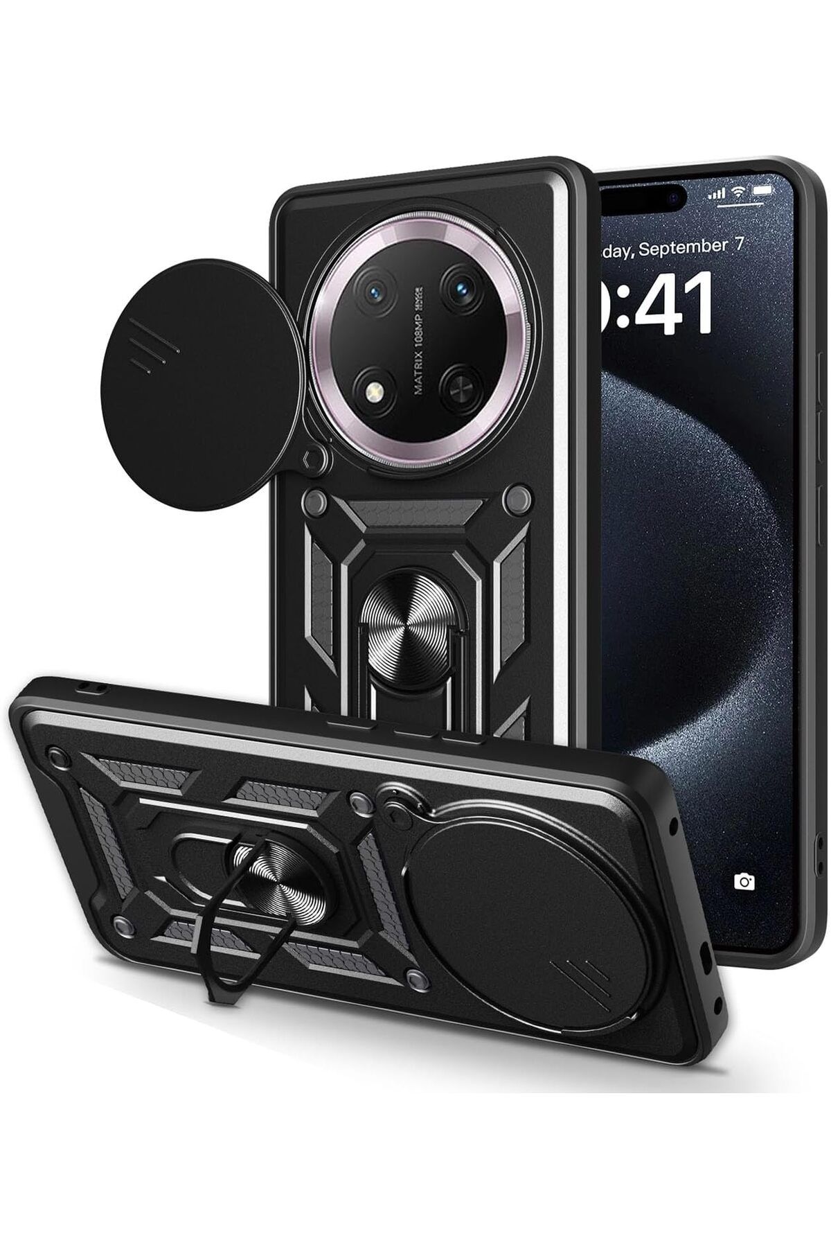Posso Honor Magic 7 Lite Kılıf Kamera Korumalı 36o Yüzük Standlı Tank Zırh Koruma Silikon Kapak