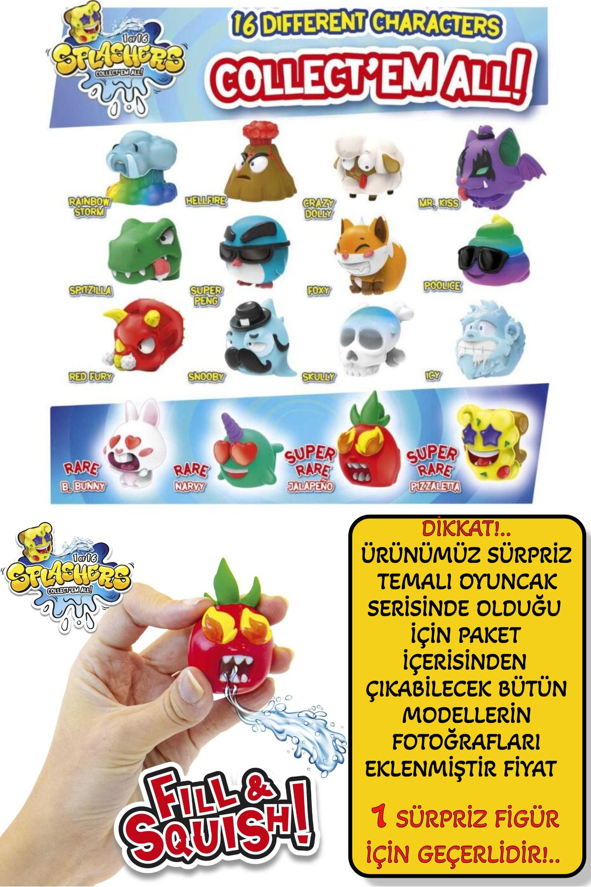 TOYFEST 1 ADET Sürpriz Splashers Fill & Squish! Sıkımlık Stress Giderici Yumuşak Mini Su Tabancası