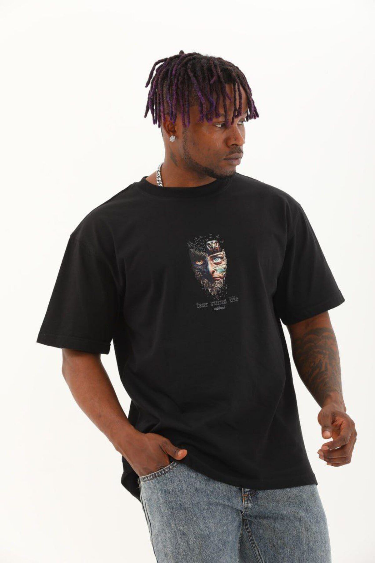AURA askılı Oversize Bisiklet Yaka Unisex T-Shirt