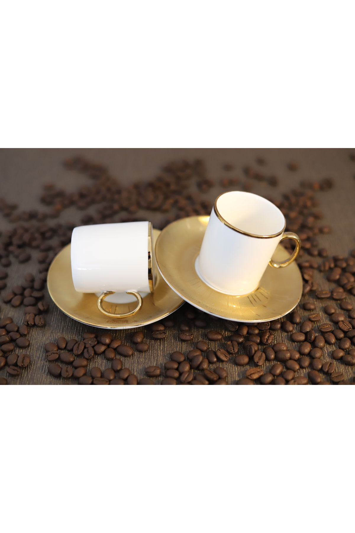 GÖNÜL COLLECTION 6 Kişilik Gold Detaylı Porselen Türk Kahvesi Fincanı