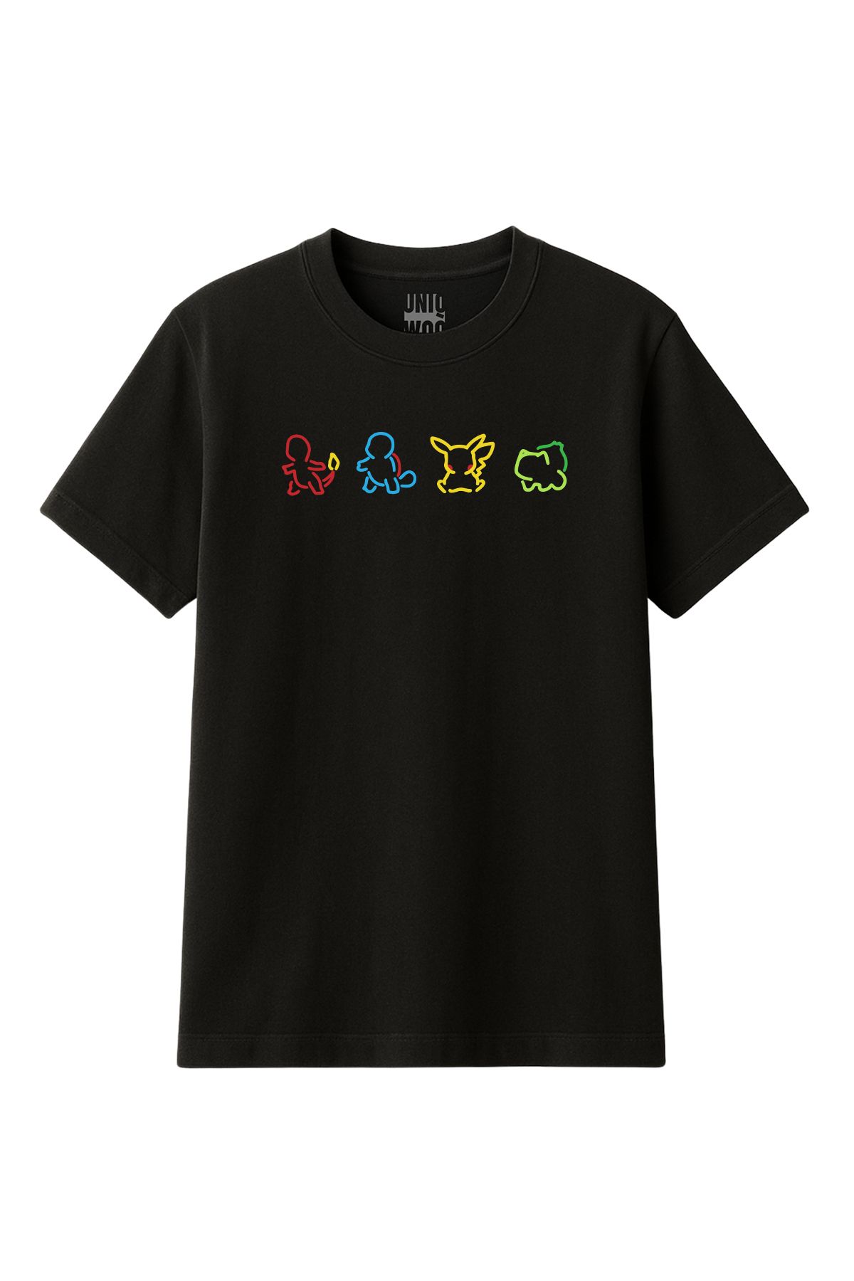 uniqwo Unisex Pokemon Karakter Siluet %100 Pamuk Premium Regular Siyah T-Shirt