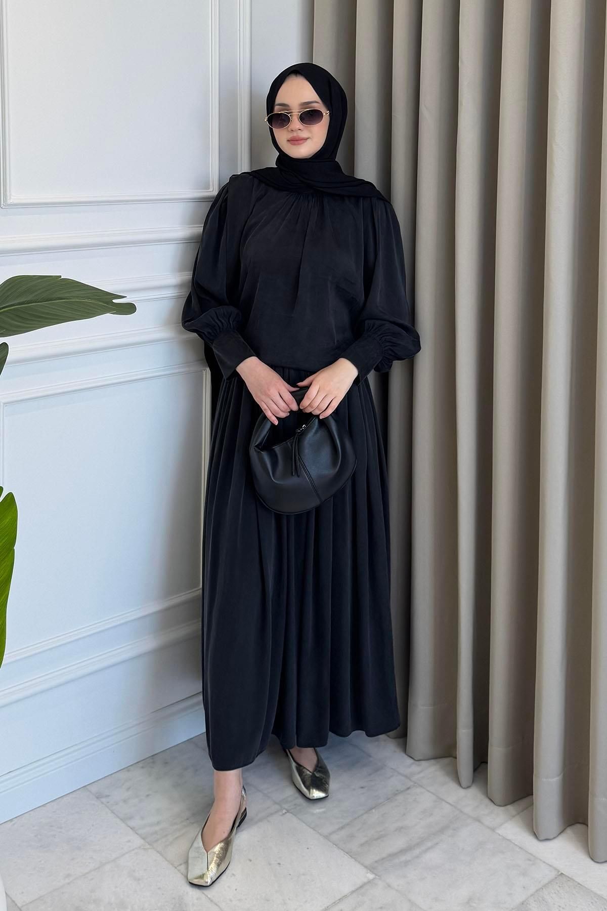 Beige Store Körüklü Etek Takım Siyah