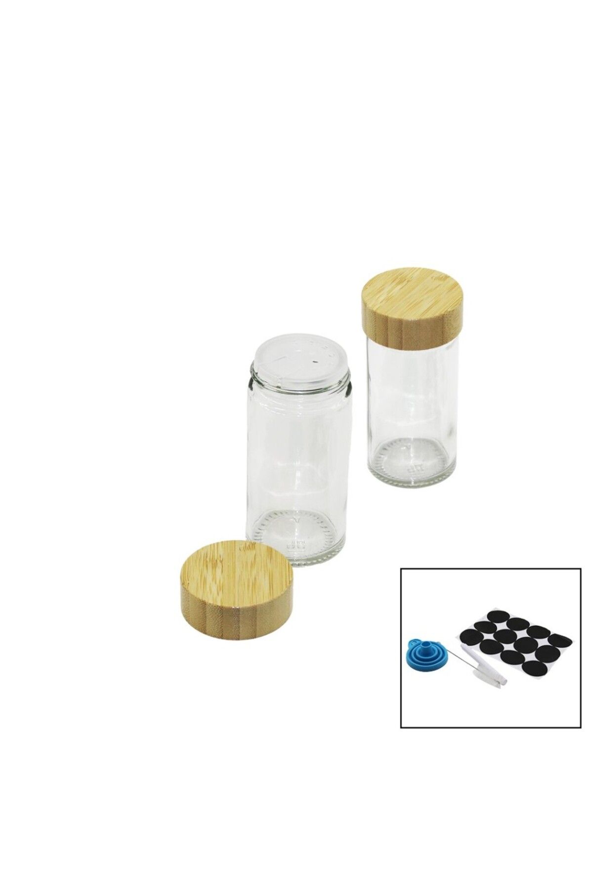 Aydoganticaret44 12 PCS TAKIM YUVARLAK CAM BAHARATLIK - TUZLUK BAMBU KAPAKLI