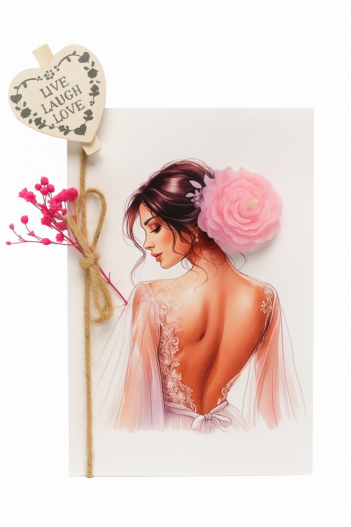 EL YAPIMI Nikah , Kına ,Bekarlığa veda için Hediyelik Çiçekli Mumlu Kart 5'li Paket