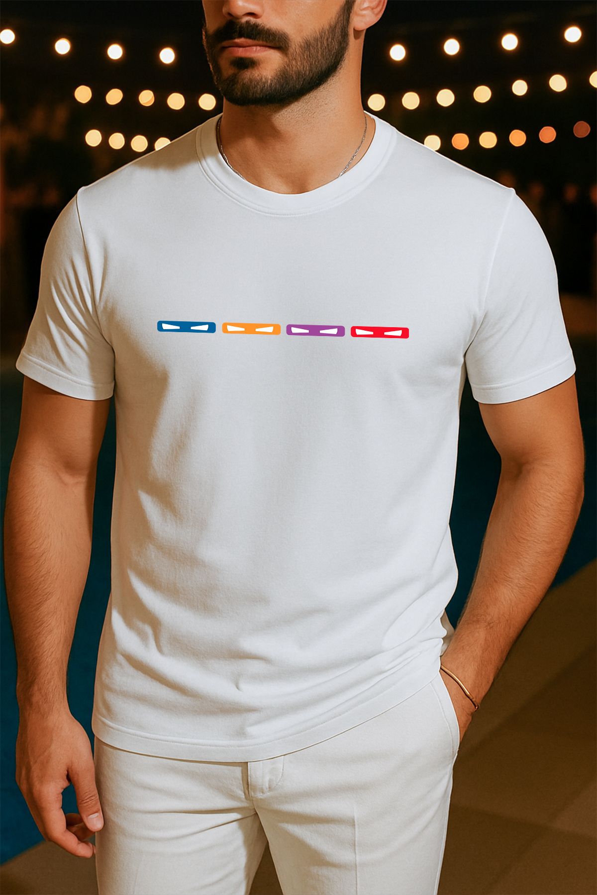 uniqwo Unisex Ninja Kaplumbağalar Göz Maske Baskılı %100 Pamuk Premium Regular Beyaz T-Shirt