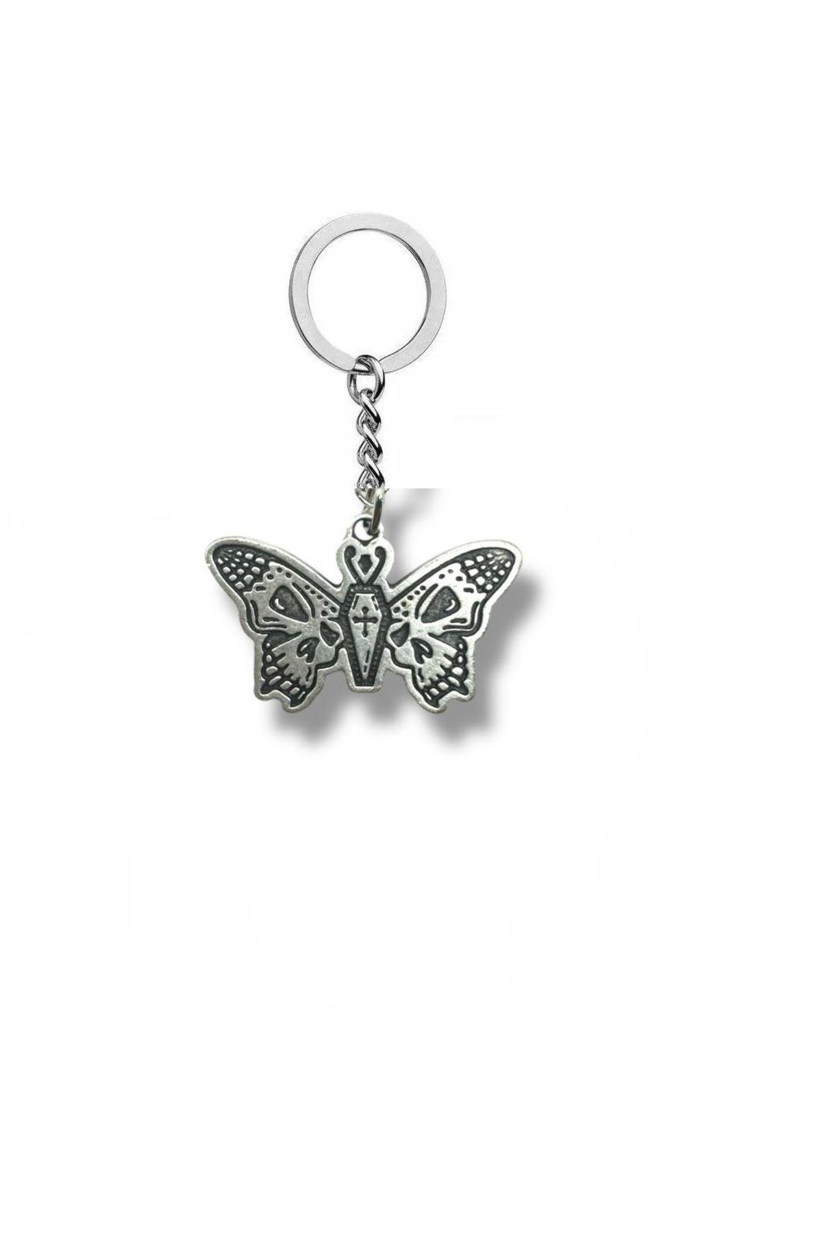 Herşey Nota Gotik Tarz Kelebek Figürlü Unisex Anahtarlık | Siyah Detaylı Butterfly Tasarım | Metal Aksesuar