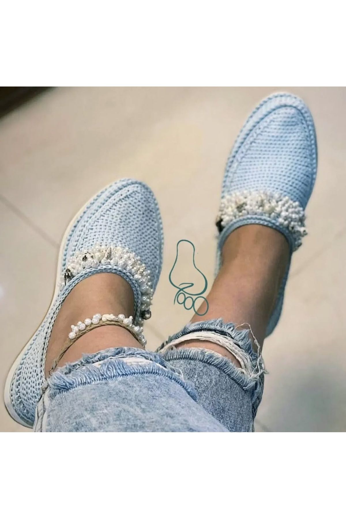Gacco Shoes Buz Mavisi İncili Kadın Espadril