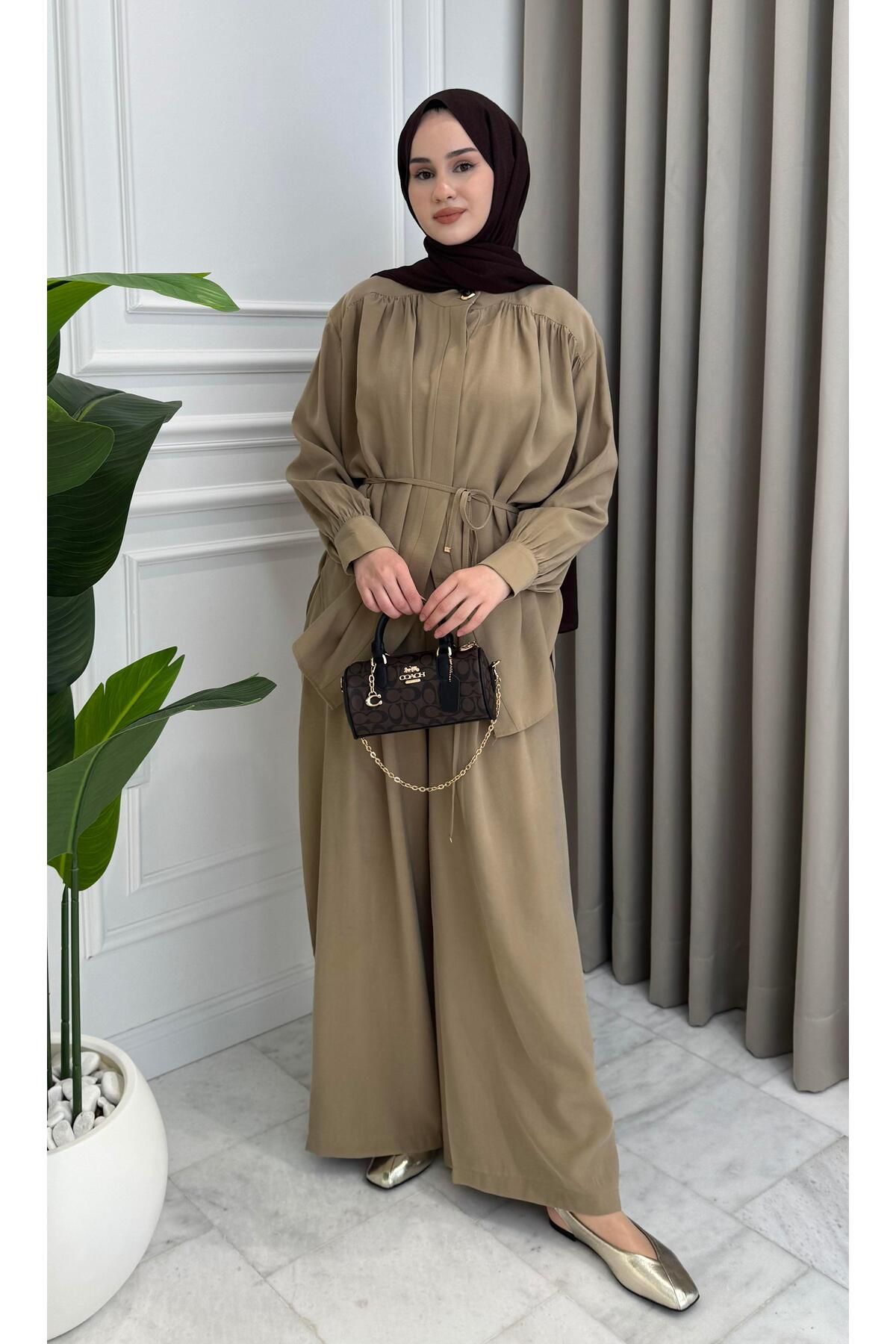 Beige Store Belden Bağlamalı Pantolon Takım Vizon