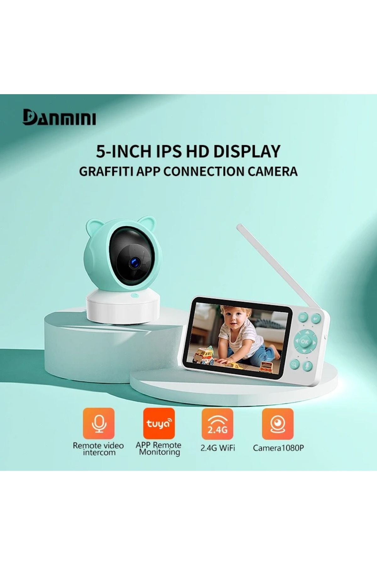 Yellowtech 5" HD Ekranlı Akıllı Bebek Kamerası – 1080P, İki Yönlü Sesli Görüşme, 2.4G WiFi, Mobil uygulamalı