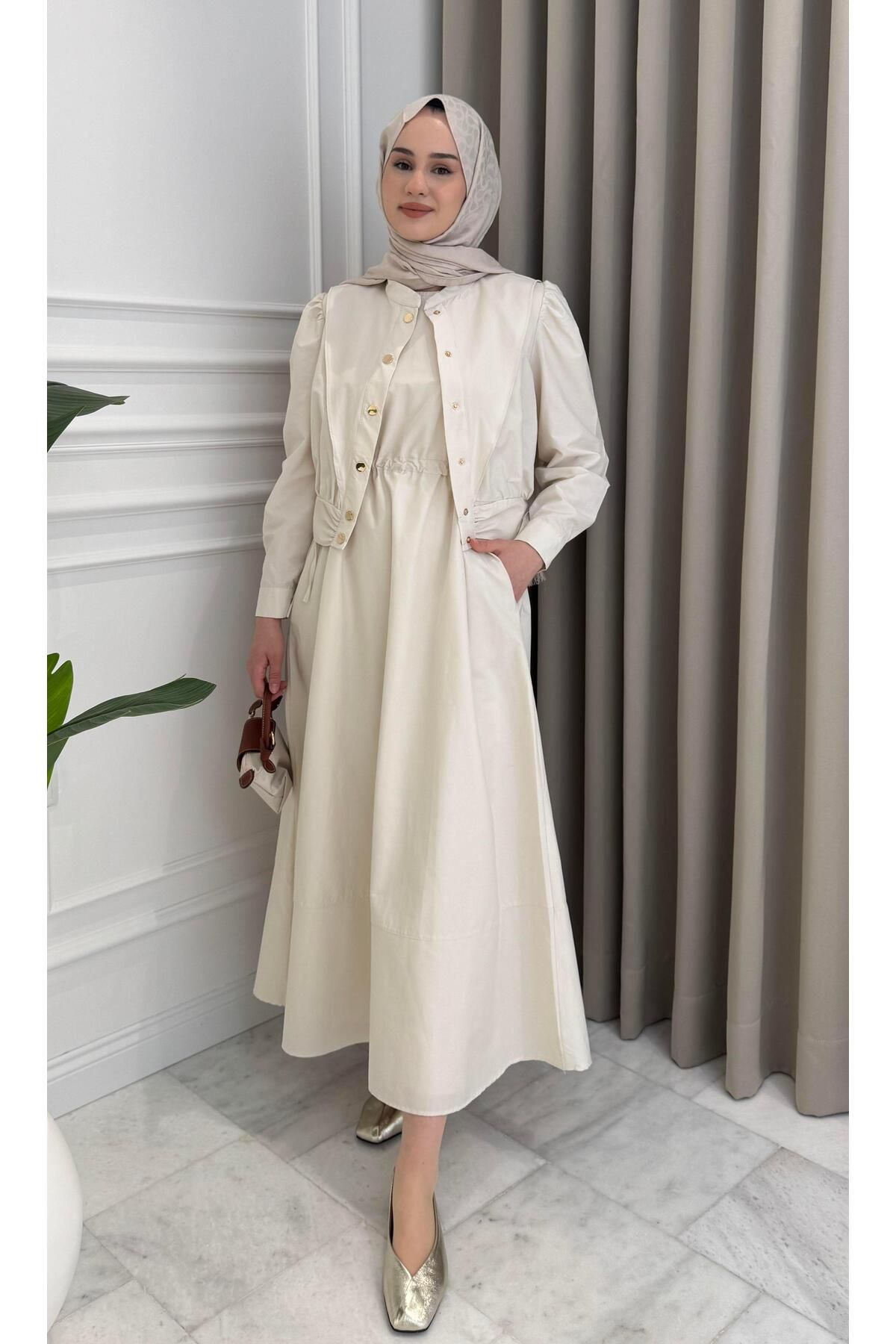 Beige Store Önden Çıtçıtlı Ceket Elbise Takım Taş
