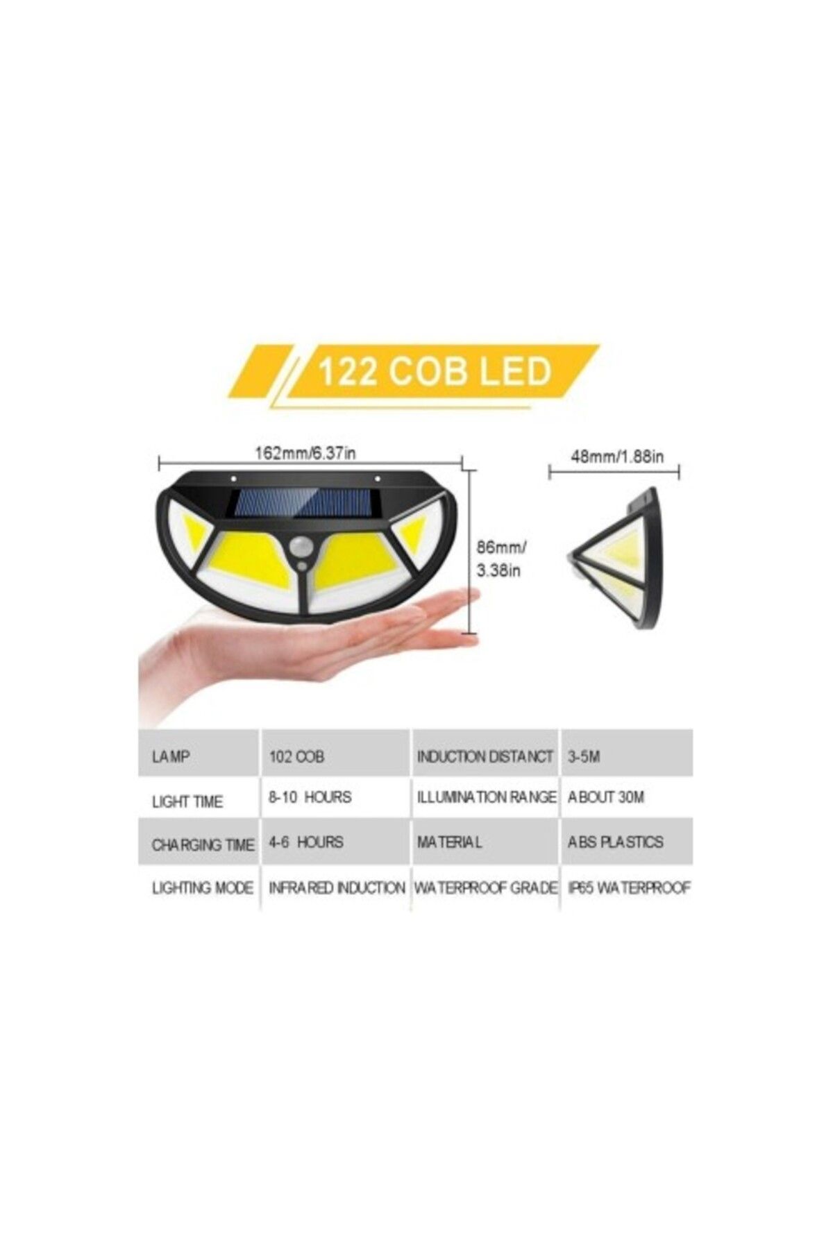 Mu Art Ahşap Fonksiyonel Sensörlü 122 Ledli Solar Bahçe Lambası