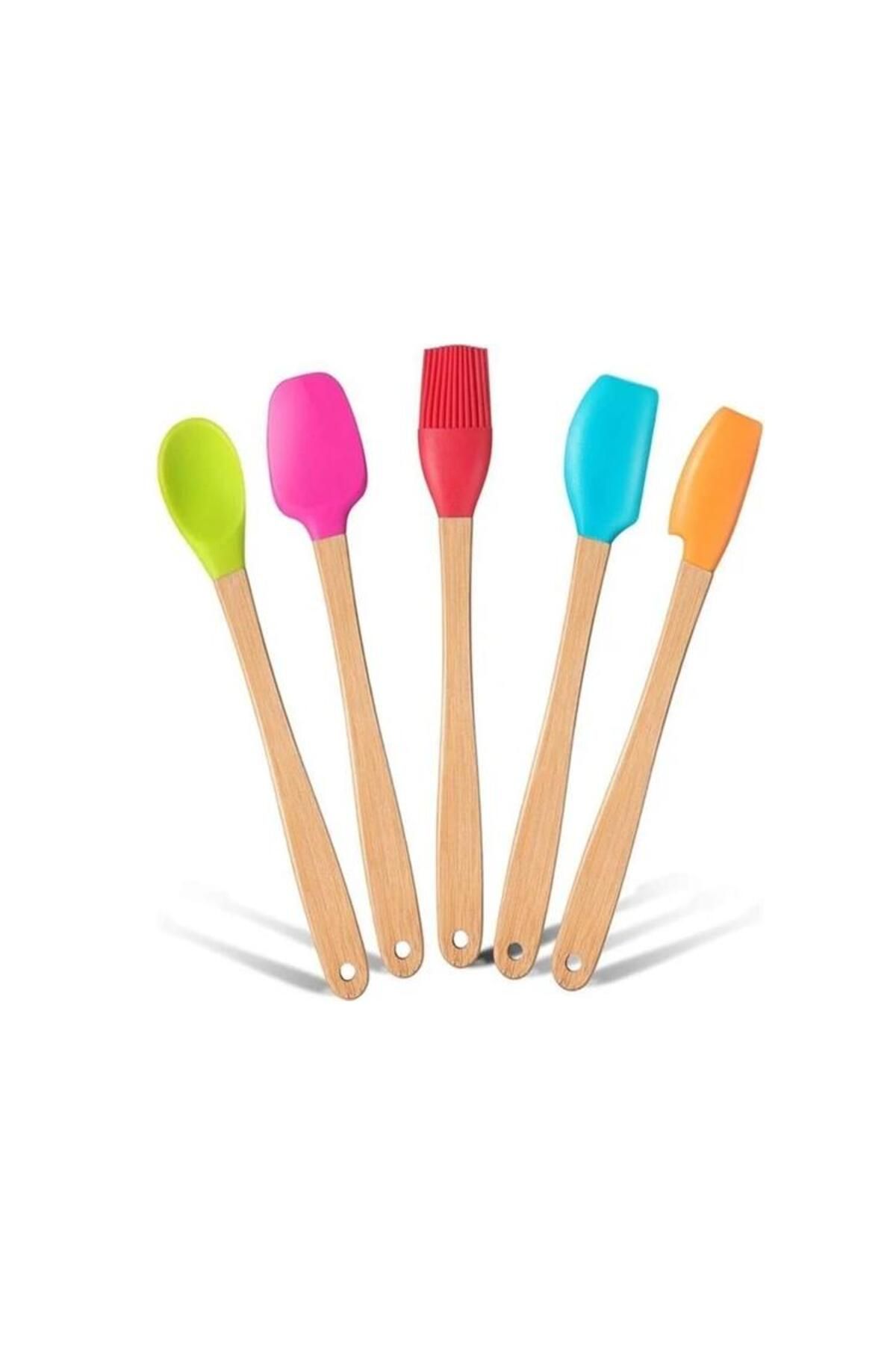 ZHLHOME Renkli Bambu Saplı Silikon Uçlu Spatula 5li Set