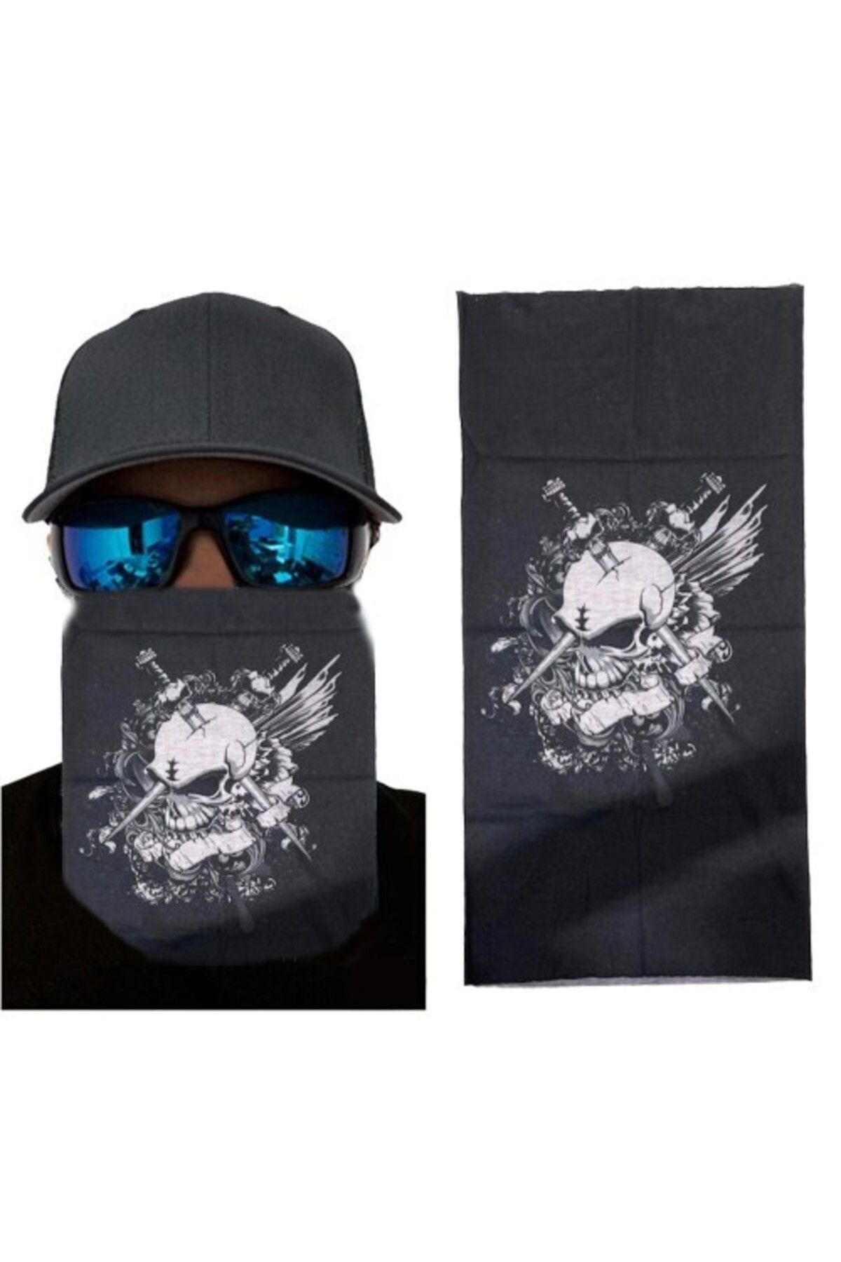 Myvora Siyah Beyaz Kafatası Baskılı Buff Bandana 25x48 cm