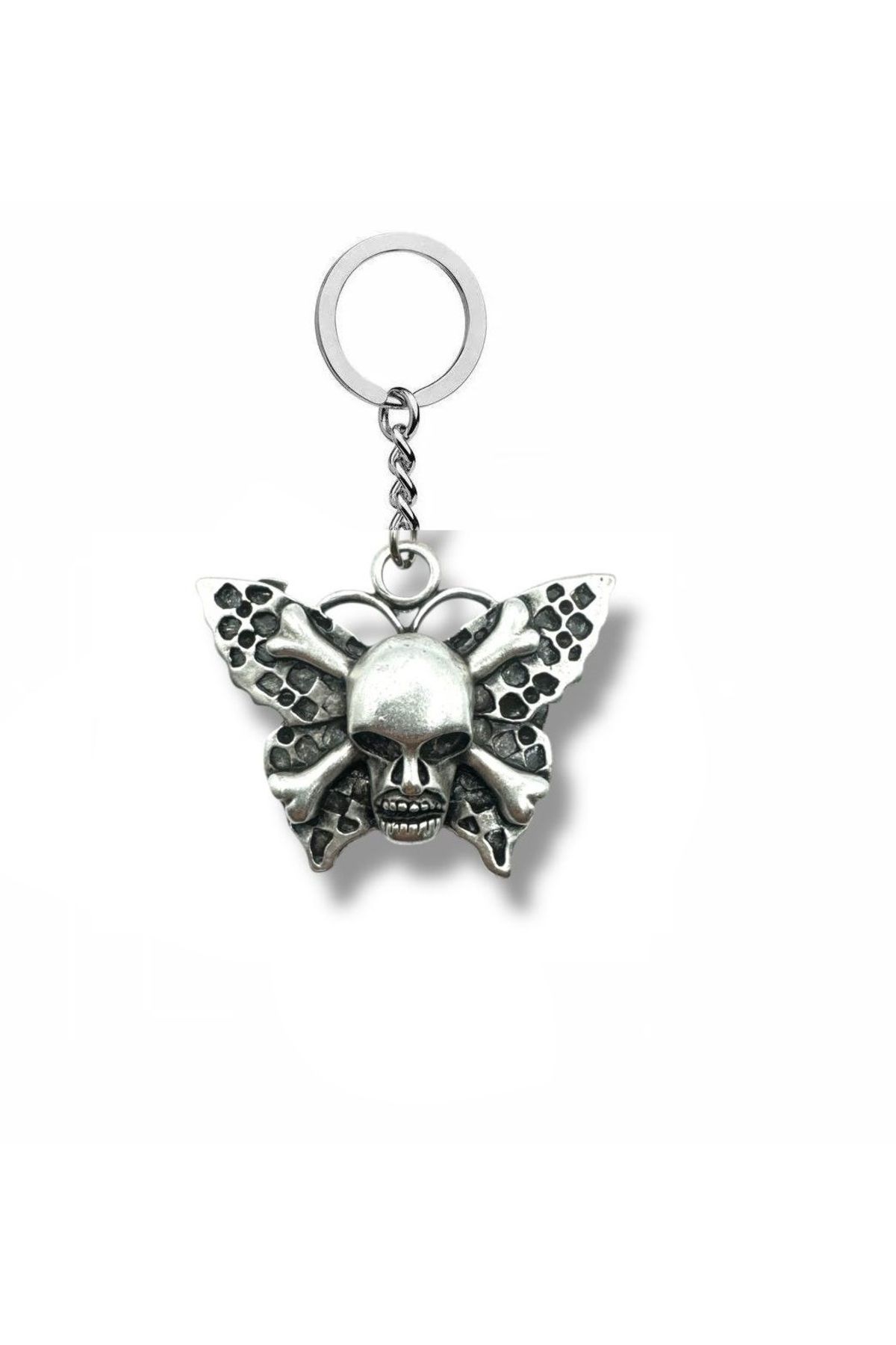 Herşey Nota Skull and Butterfly Figürlü Unisex Anahtarlık | Kuru Kafa ve Kelebek Tasarım |Metal Aksesuar