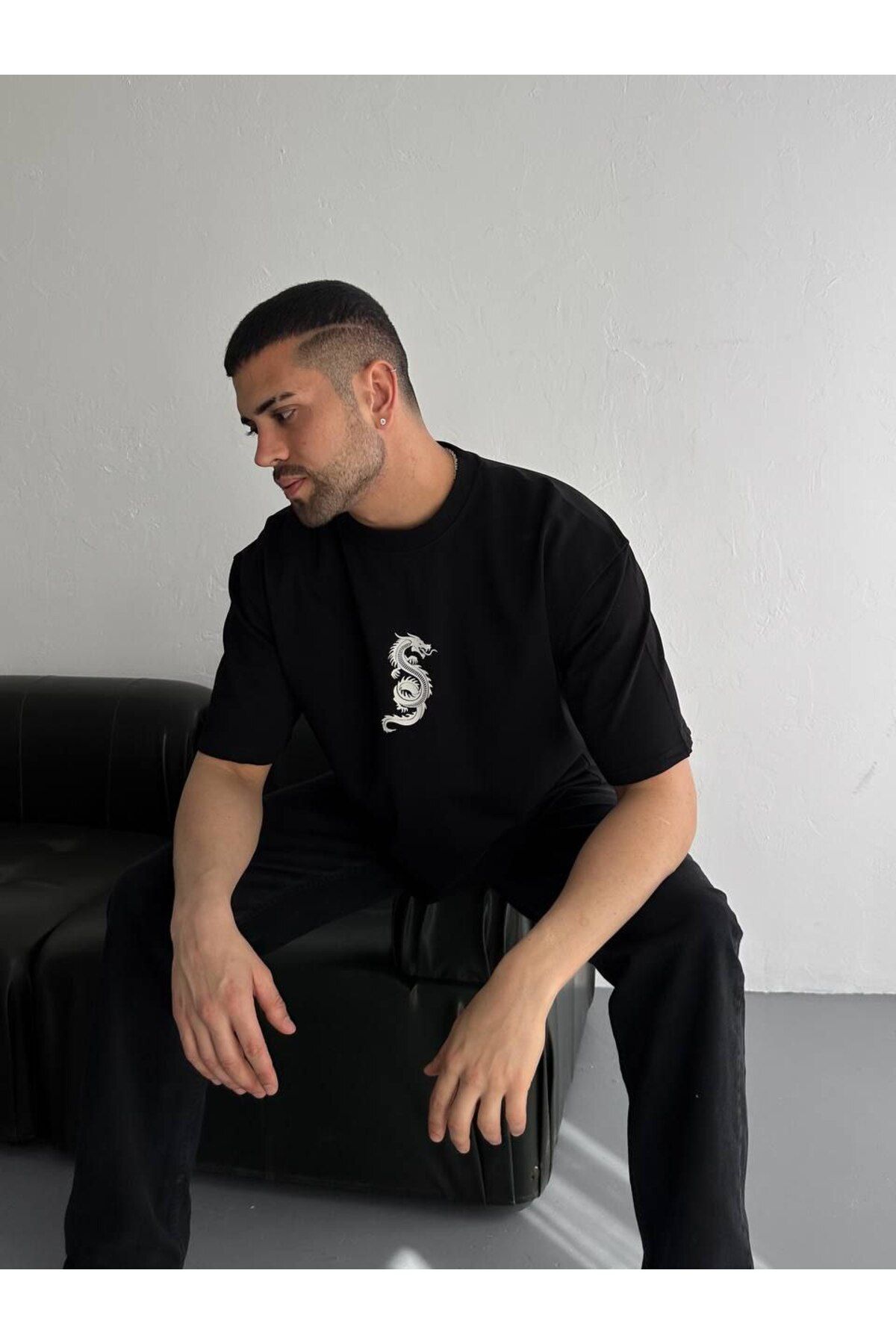 AURA Baskılı Oversize Bisiklet Yaka Unisex T-Shirt
