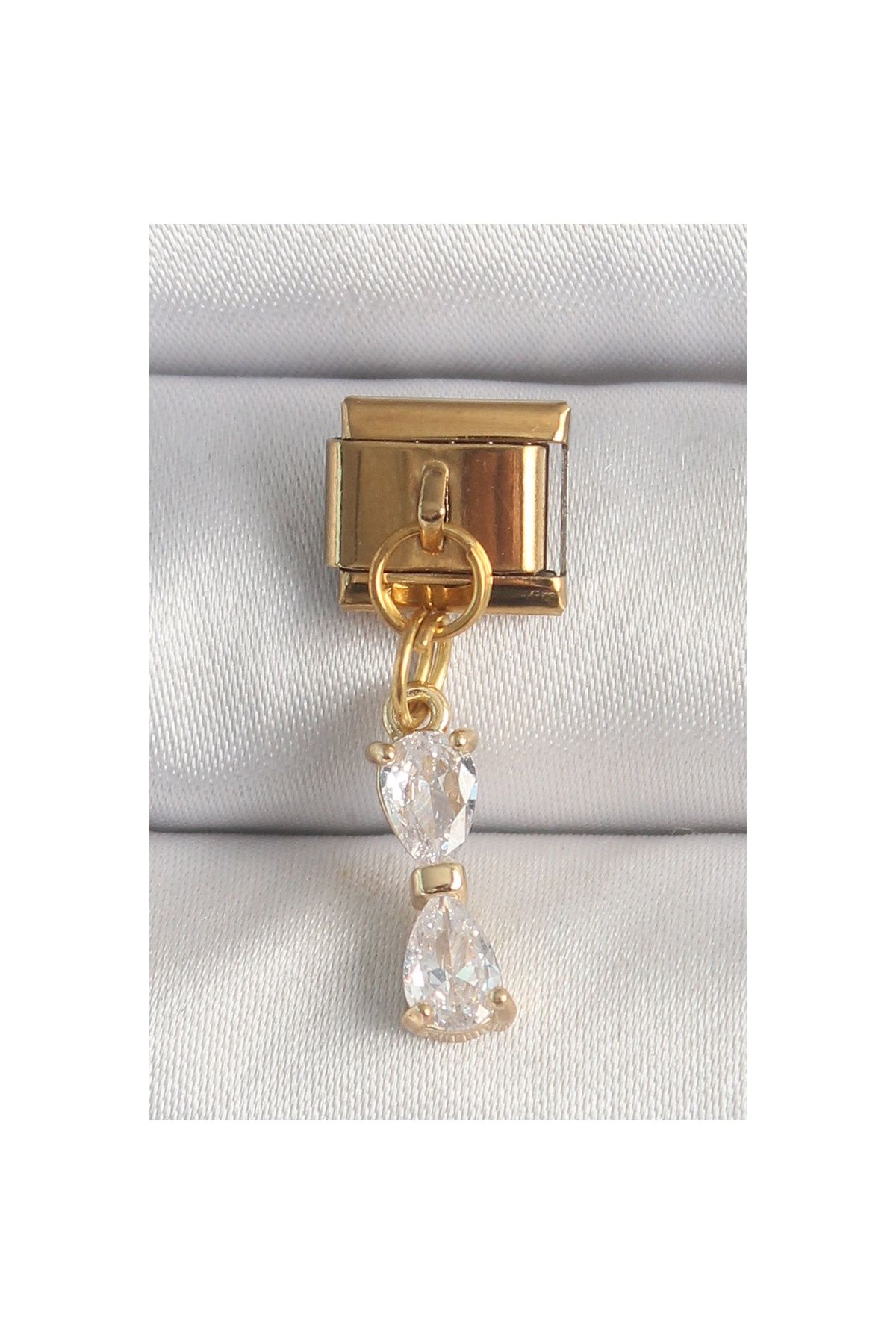 Ayder Timya 316l Çelik Gold Renk Sallantı Zirkon Taşlı Kurdele Model Nomination Charm - Tj-bc1351