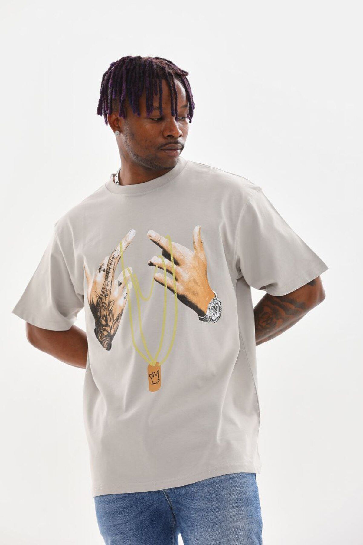 AURA Baskılı Oversize Bisiklet Yaka Unisex T-Shirt