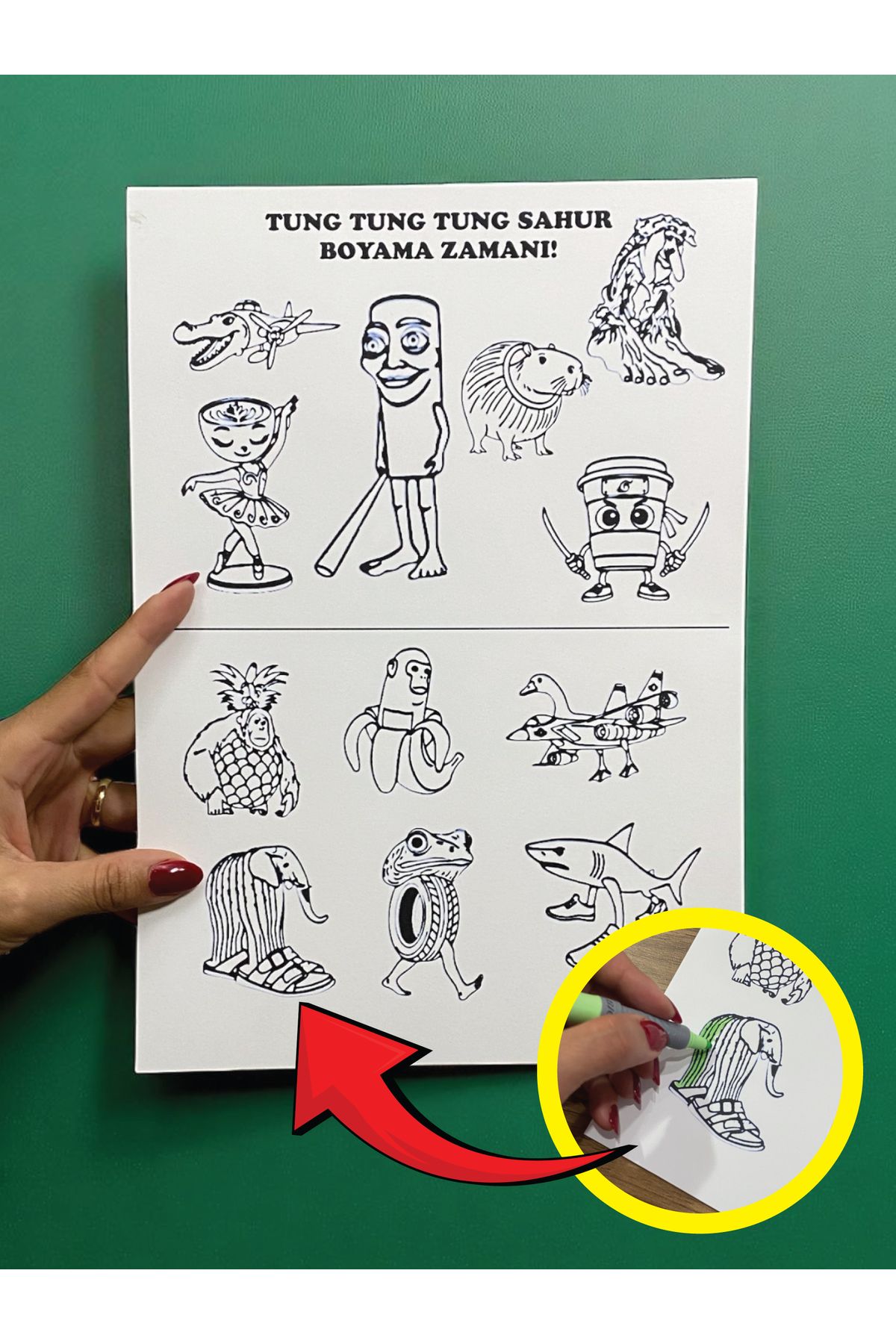GiginGo Tung Tung Tung Sahur Boyama Kağıdı - Brainrot Karakterleri Boyama Etkinliği