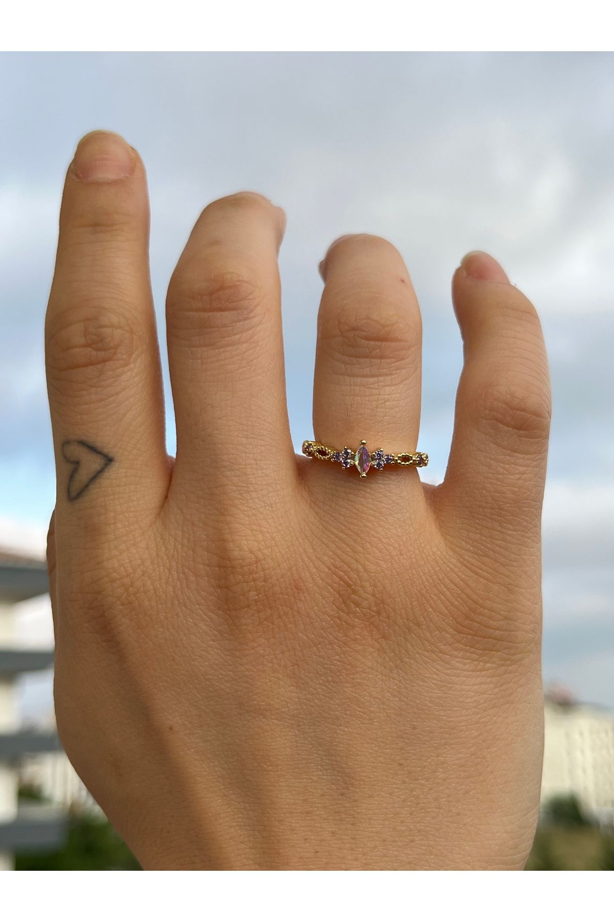 B&E SHİNE JEWERLY Kararmaz Çelik Minik Renkli Zirkon Taş Detay Ayarlanabilir Yüzük