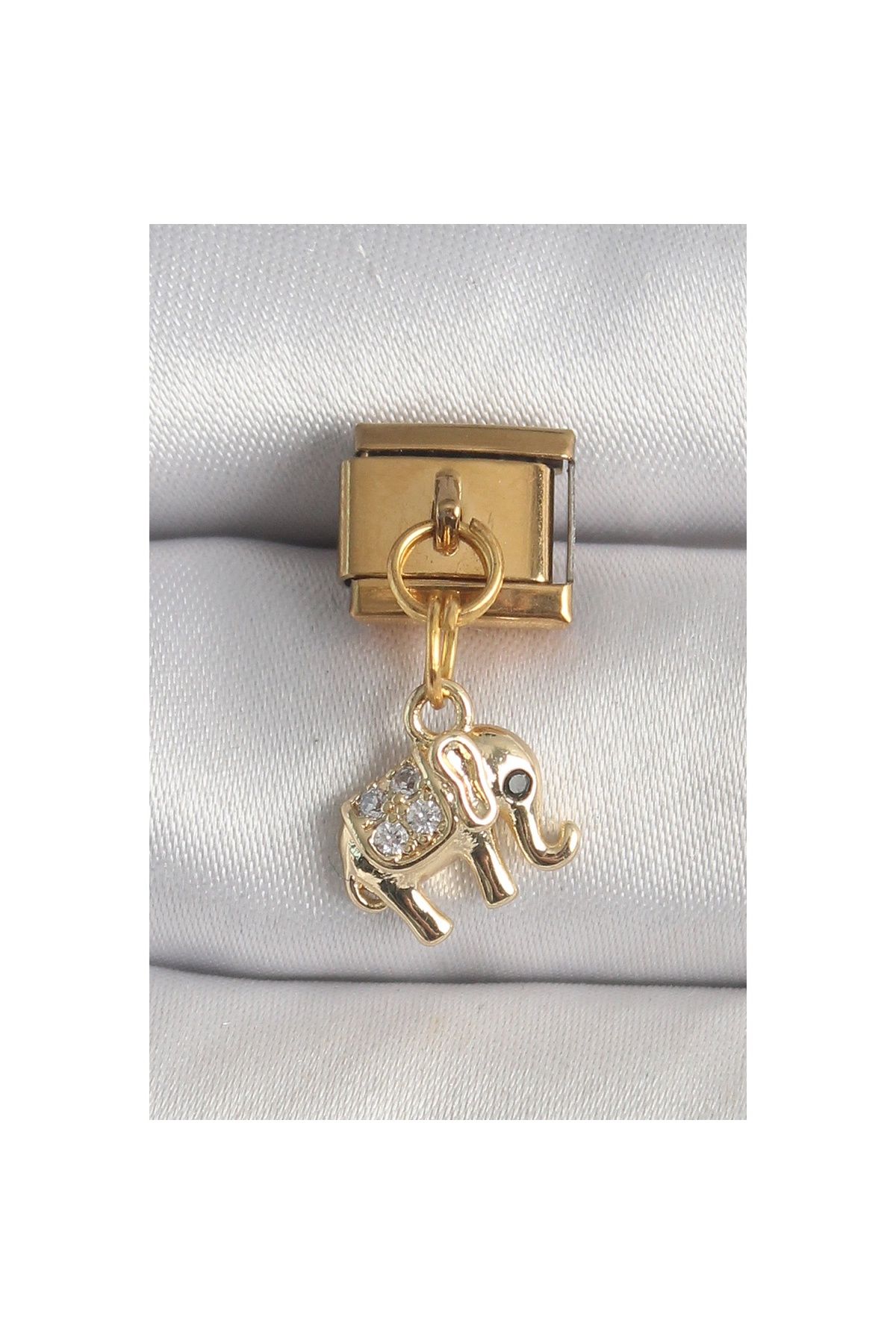 Ayder Timya 316l Çelik Gold Renk Sallantı Zirkon Taşlı Fil Model Nomination Charm - Tj-bc1362