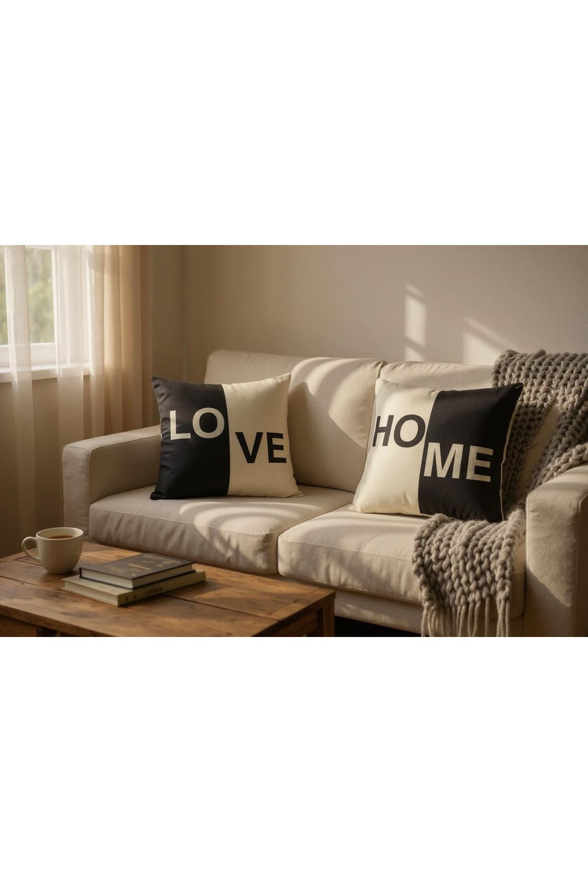 GMhome LOVE HOME Yazılı Dekoratif Kırlent Kılıfı 43x43 cm Raşel Kumaş