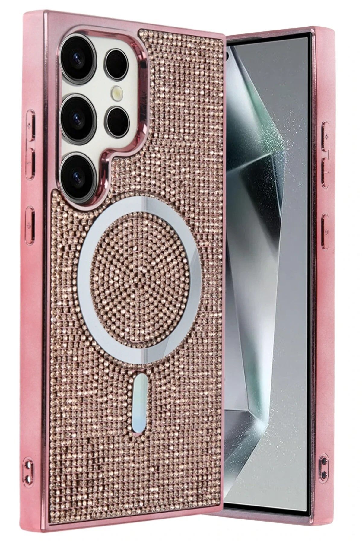 Posso Samsung Galaxy S24 Ultra Kılıf Taşlı Elmas İşlemeli Işıltılı Parlak Magsafe Premium Silikon Kapak