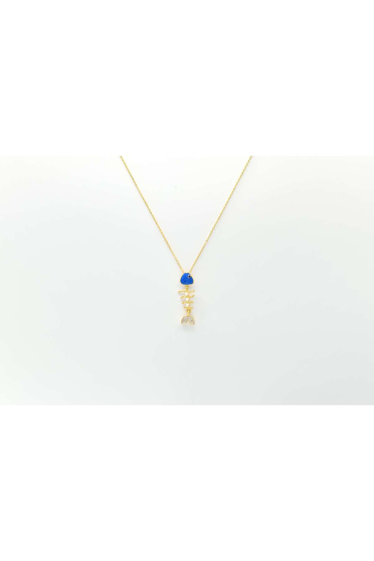 Ocean Silver & Jewelry Kristal Kuvars Taşlı Mine Kılçık Balık Gümüş Kolye