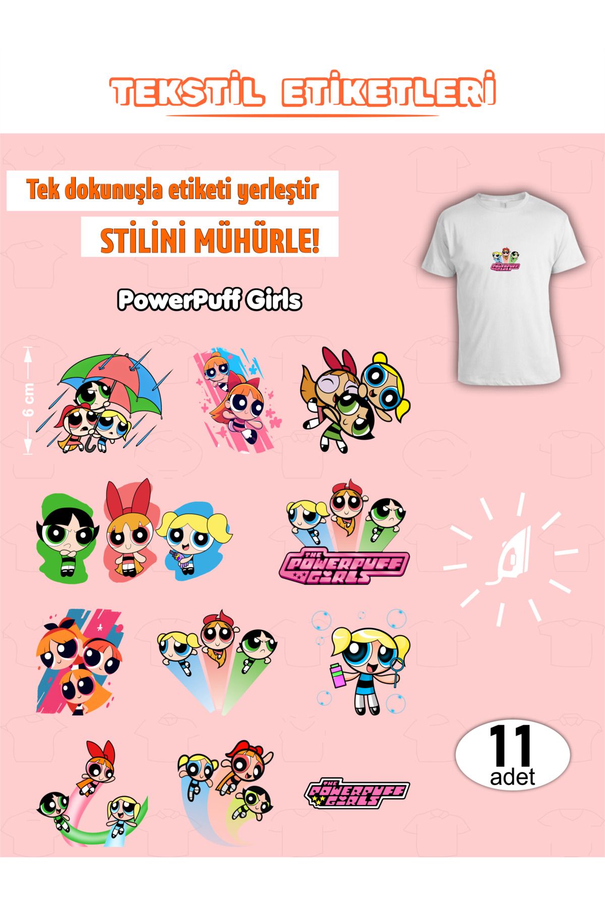 AGG Reklam Ütü ile Yapışan Kıyafet Etiketi PowerPuff Girls 11Li Set