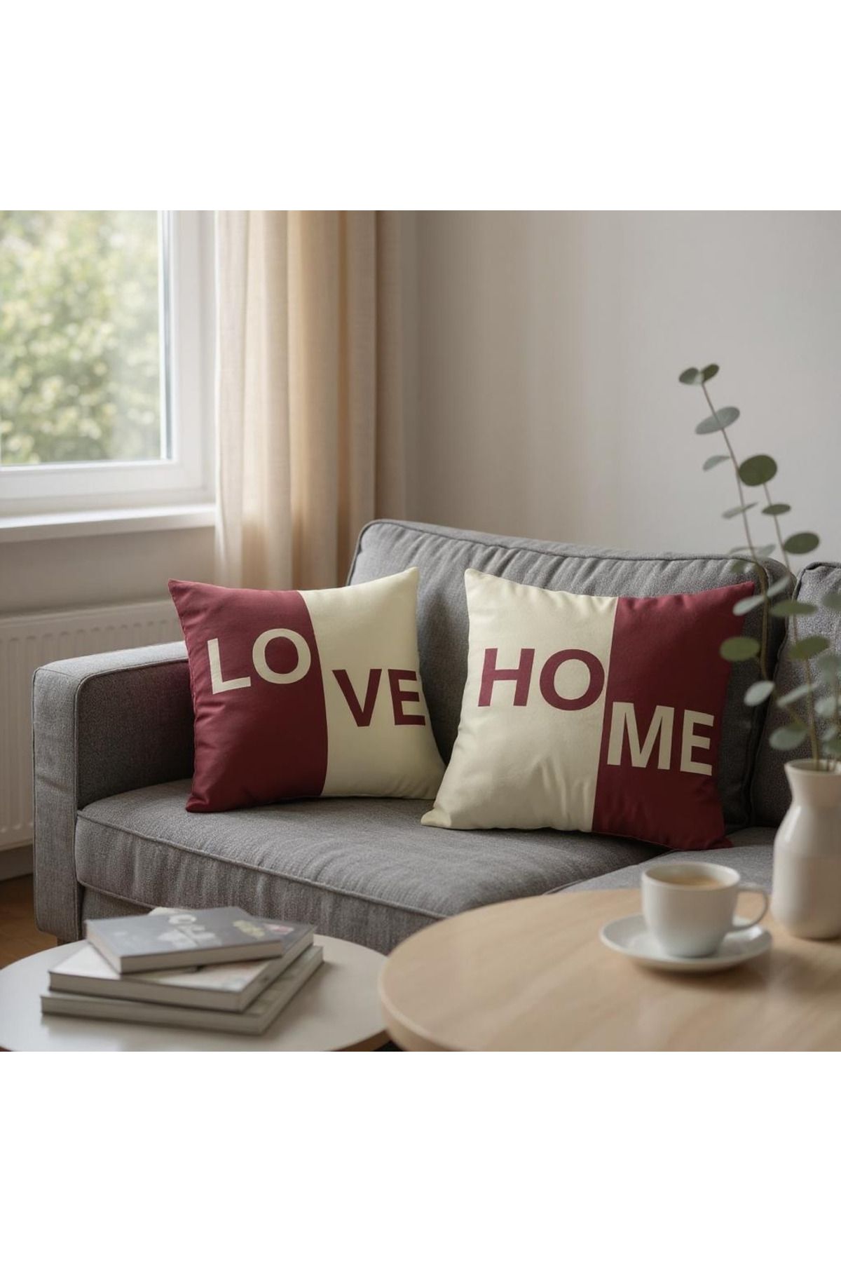 GMhome LOVE HOME Yazılı Dekoratif Kırlent Kılıfı 43x43 cm Raşel Kumaş