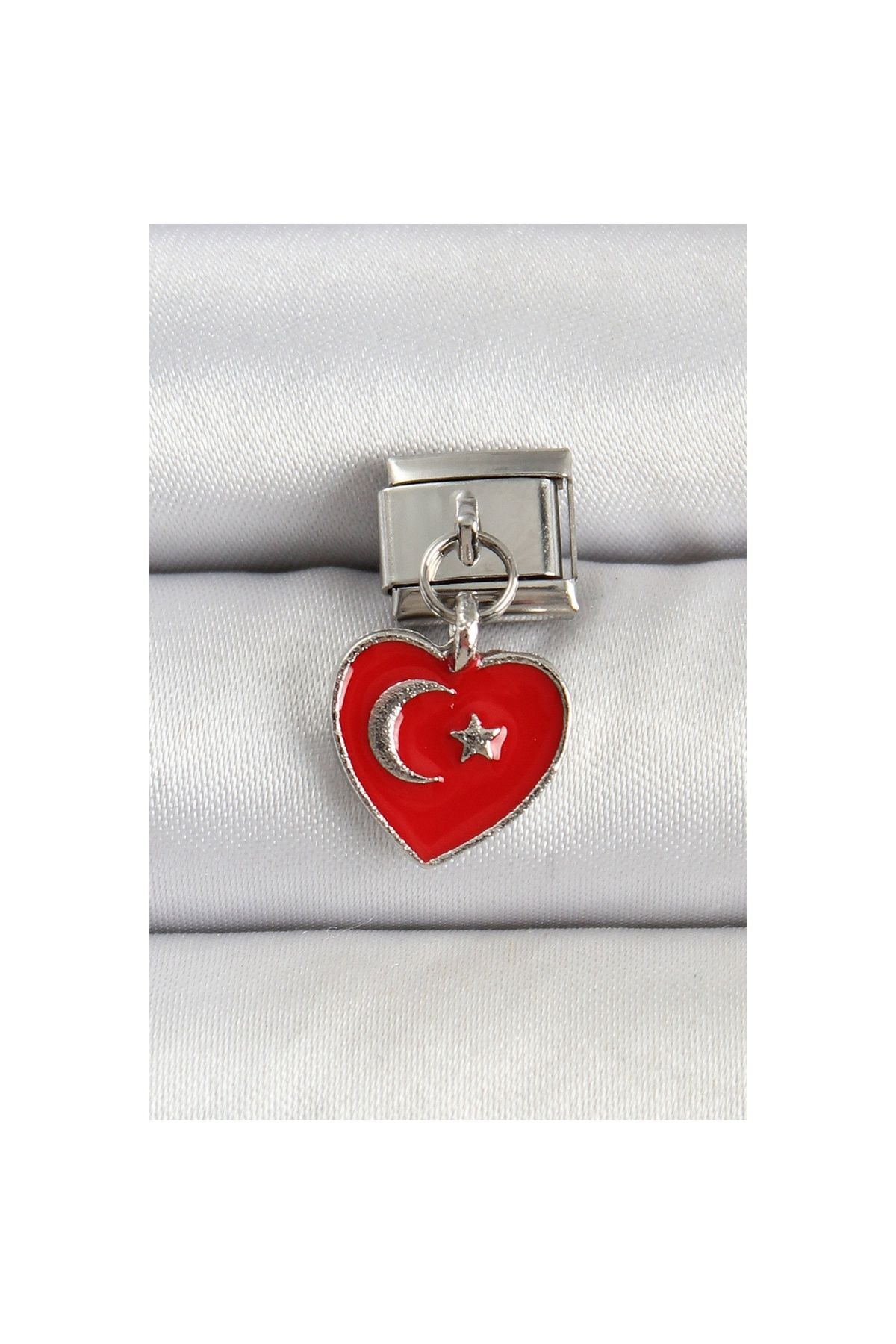 Ayder Timya 316l Çelik Gümüş Renk Kalp Türk Bayrağı Model Nomination Charm - Tj-bc1498
