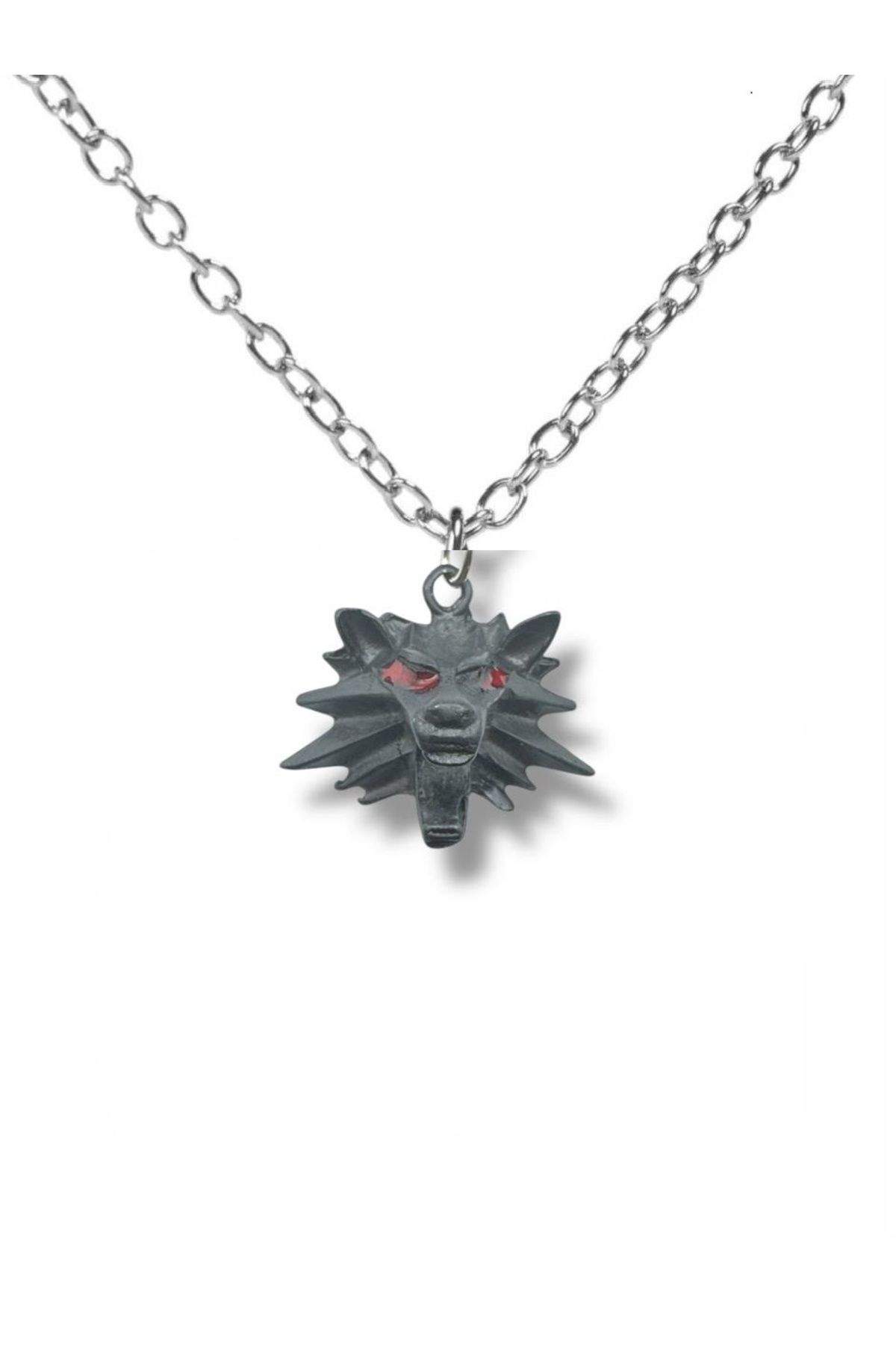 Herşey Nota The Witcher Kırmızı Gözlü Kurt Kafası Kolye | Unisex | Fantastik Oyun Temalı Aksesuar | 60 cm Zincir