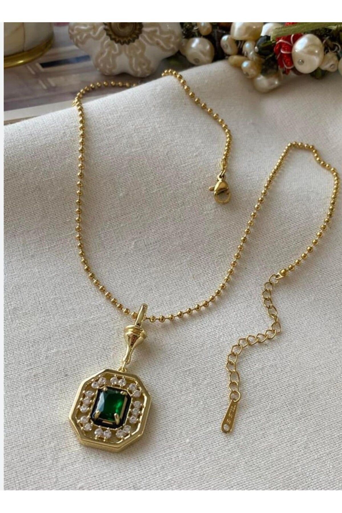 Store çelik kararmaz serenay kolye trend leyla kolye yeşil taşlı