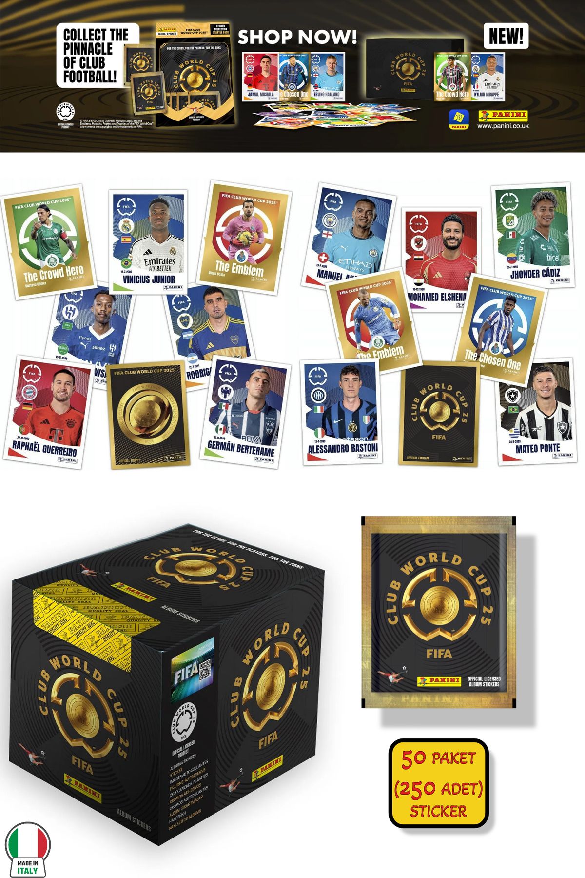 TOYFEST 50 PAKET (250 STICKER) Panini America Club World Cup 2025 Albüm Major Futbol Klüplerler Dünya Kupası