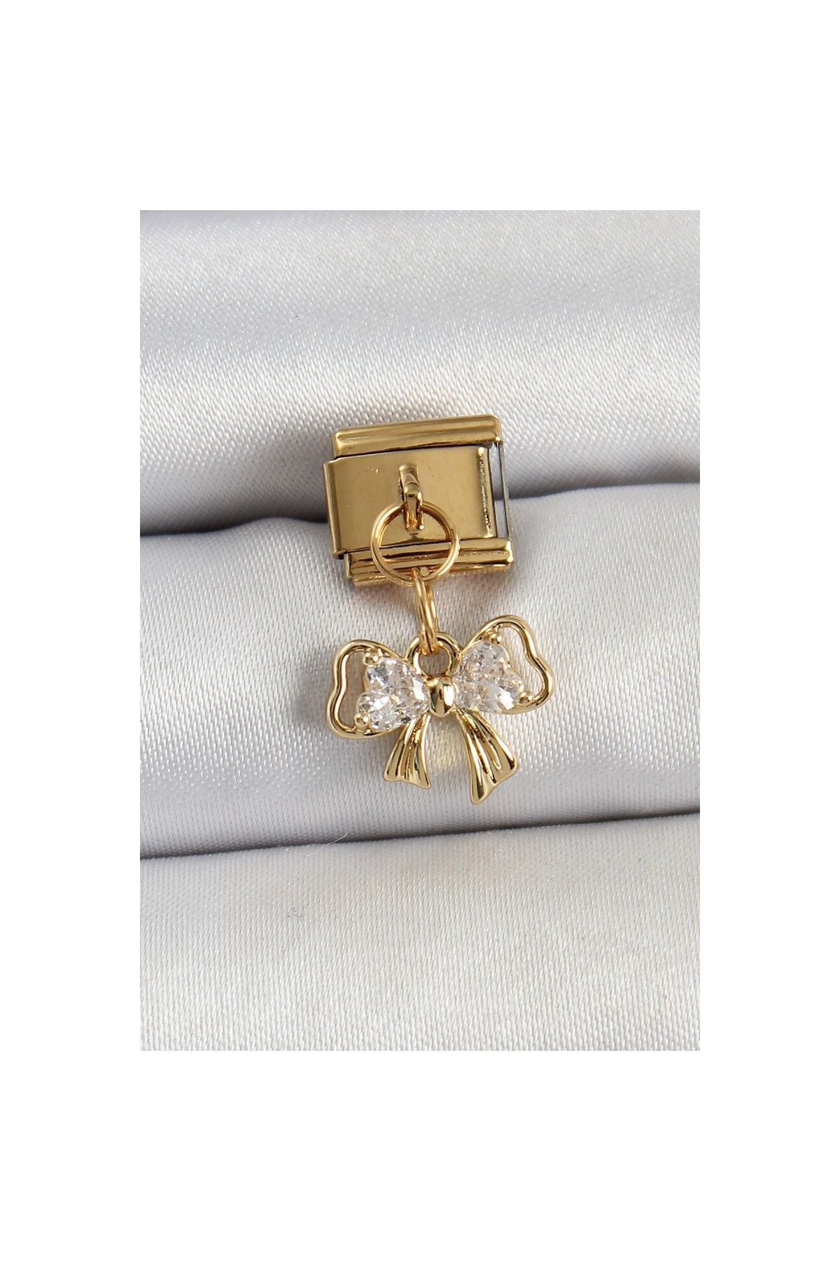 Ayder Timya 316l Çelik Sallantılı Zirkon Taşlı Fiyonk Model Gold Renk Nomination Charm - Tj-bc1424