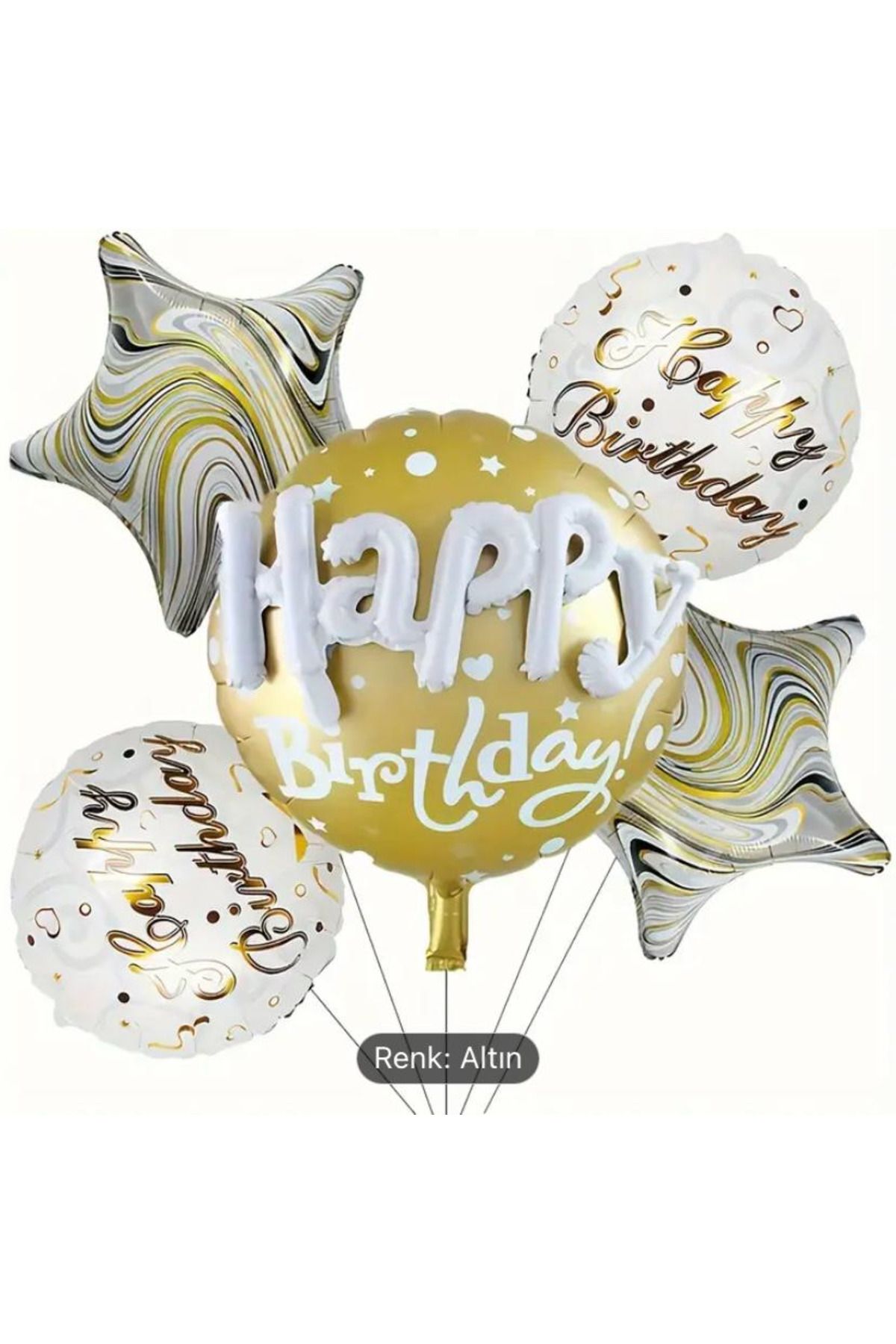KARNAVAL DÜNYASI 5 ADET GOLD TONLARINDA İYİ Kİ DOĞDUN BALON SETİ, FOLYO BALON YILDIZ YUVARLAK FOLYO BALON