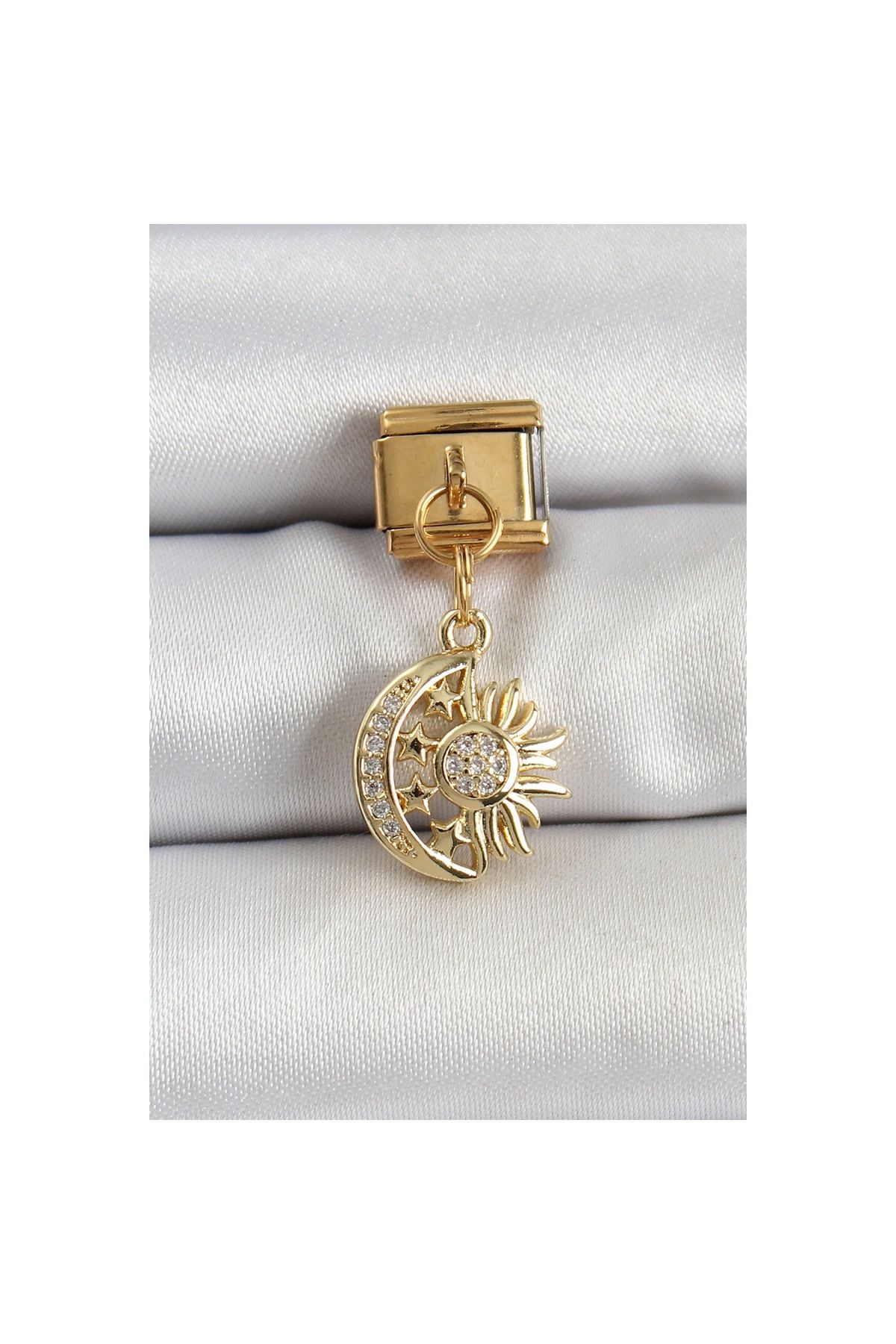 Ayder Timya 316l Çelik Sallantılı Zirkon Taşlı Ay Ve Güneş Model Gold Renk Nomination Charm - Tj-bc1411