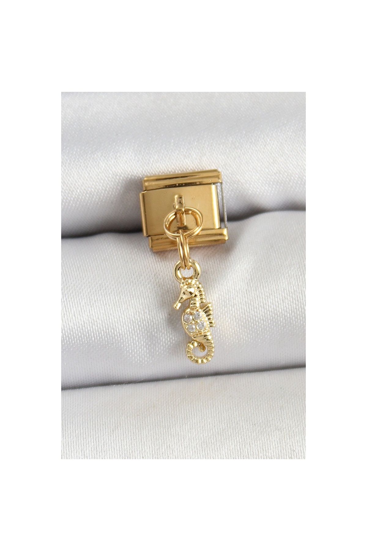 Ayder Timya 316l Çelik Sallantılı Zirkon Taşlı Çiçek Model Gold Renk Nomination Charm - Tj-bc1430