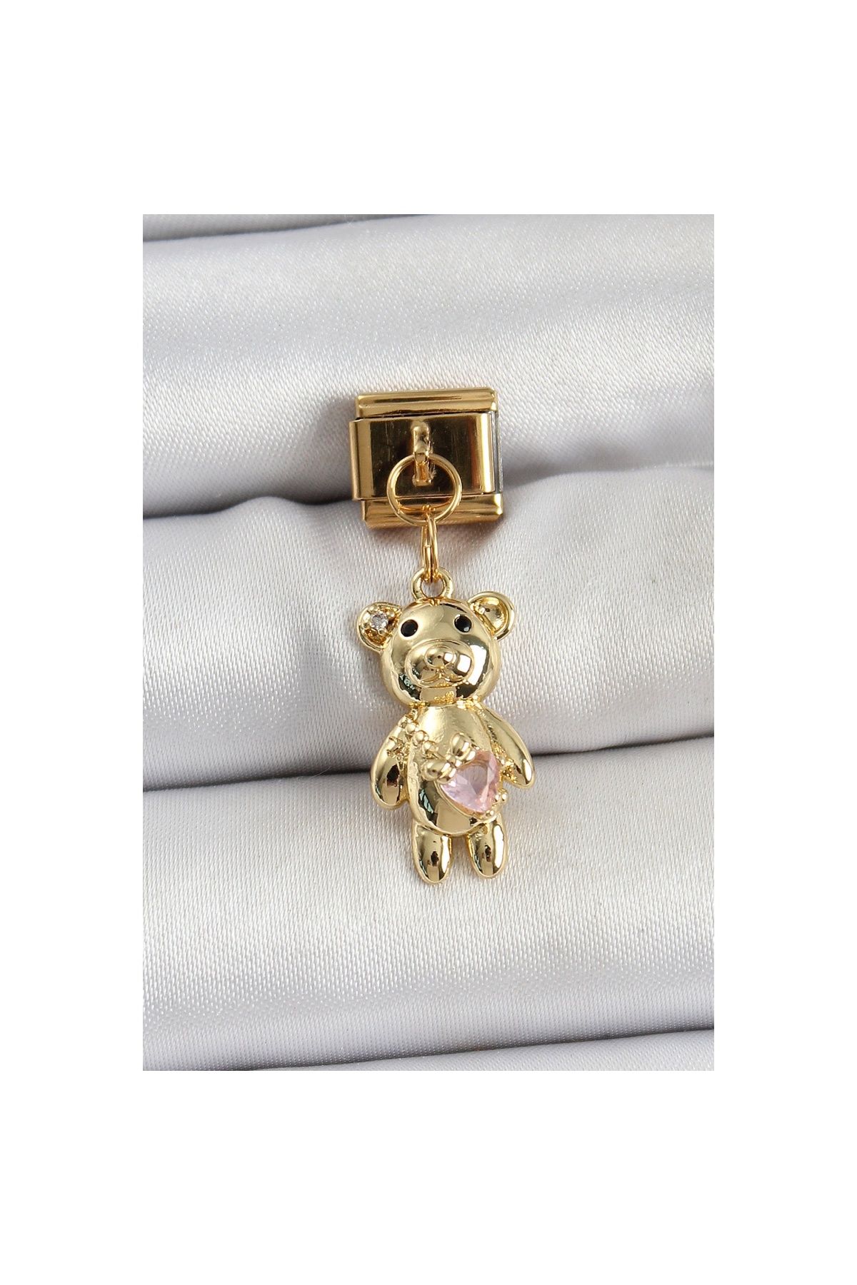 Ayder Timya 316l Çelik Sallantılı Zirkon Taşlı Ayıcık Model Gold Renk Nomination Charm - Tj-bc1421