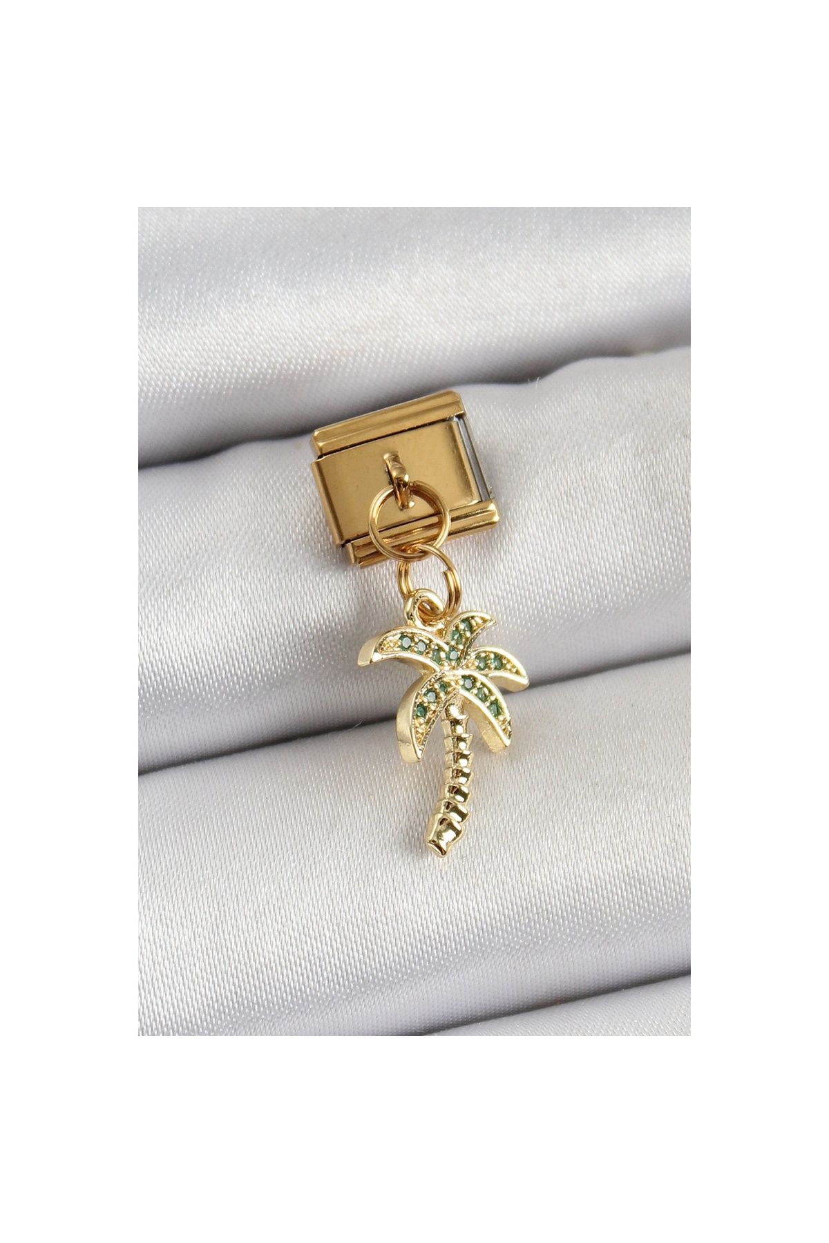 Ayder Timya 316l Çelik Sallantılı Zirkon Taşlı Palmiye Ağacı Model Gold Renk Nomination Charm - Tj-bc1398