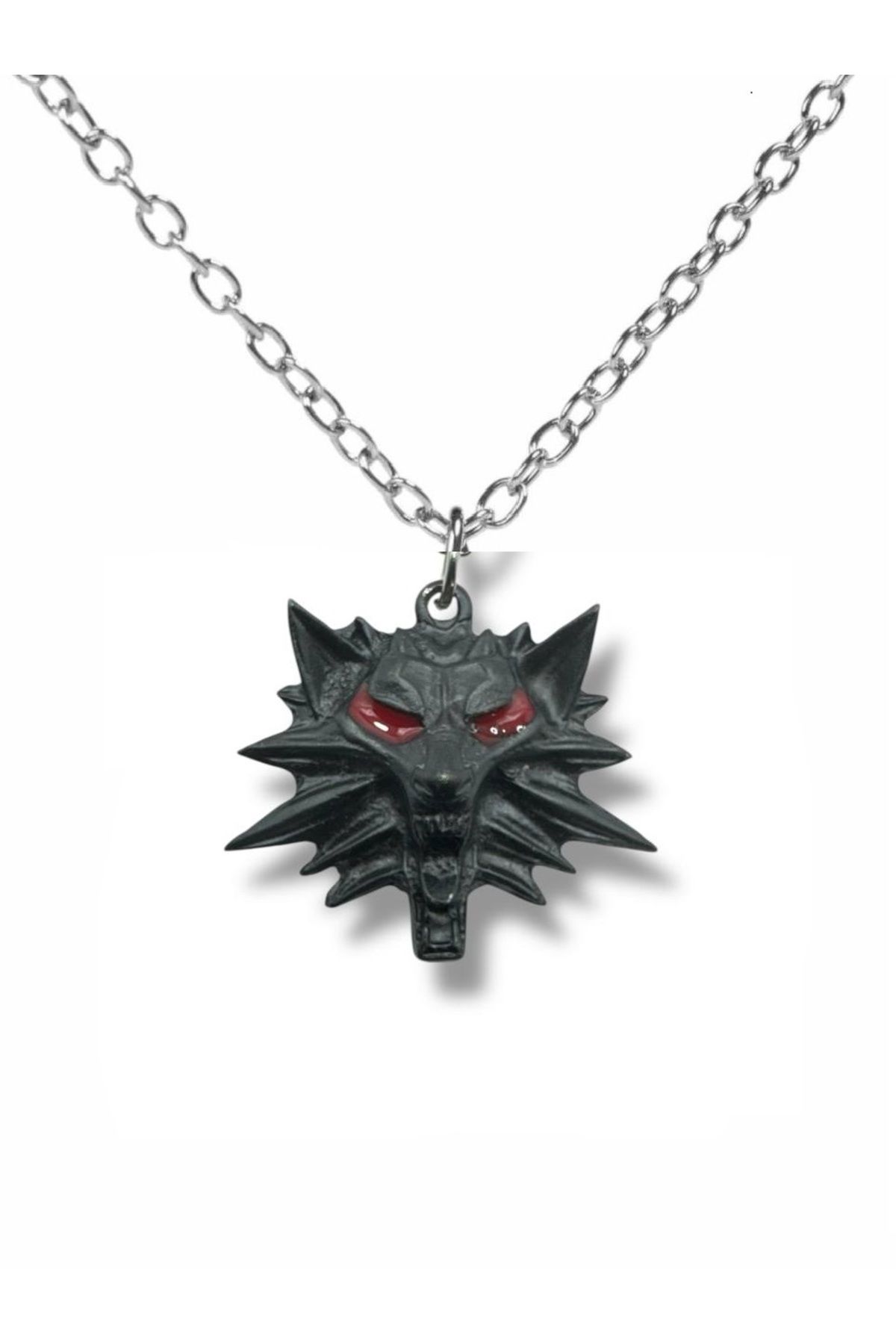 Herşey Nota The Witcher Wolf Kurt Kafası Cosplay Kolye | Unisex | 60 cm Zincirli Oyun ve Fantastik Takı