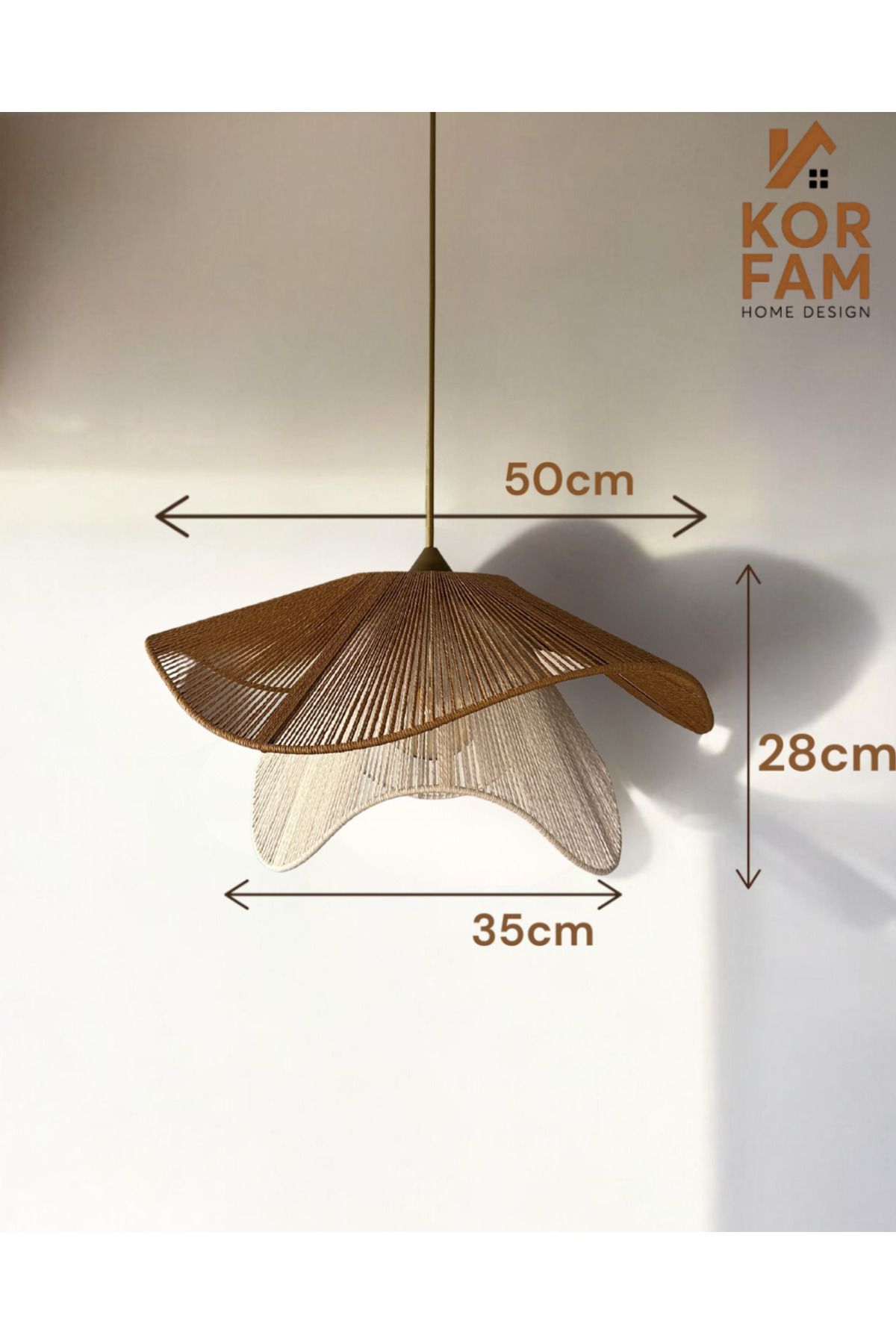 KorFam BREEZE MODELİ - HASIR EL YAPIMI BOHEM ASİMETRİK ŞEKİLLİ RUSTİK AVİZE Kahverengi - Beyaz