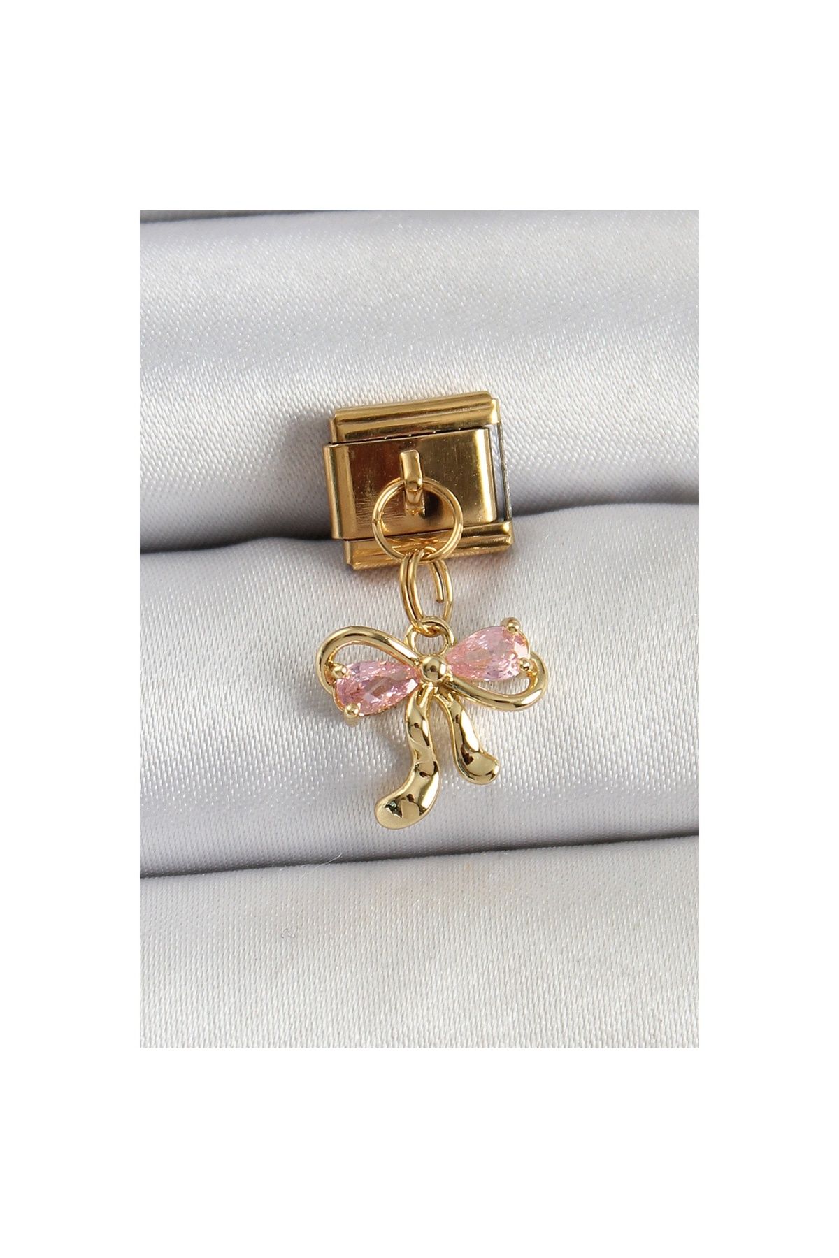 Ayder Timya 316l Çelik Sallantılı Zirkon Taşlı Fiyonk Model Gold Renk Nomination Charm - Tj-bc1423