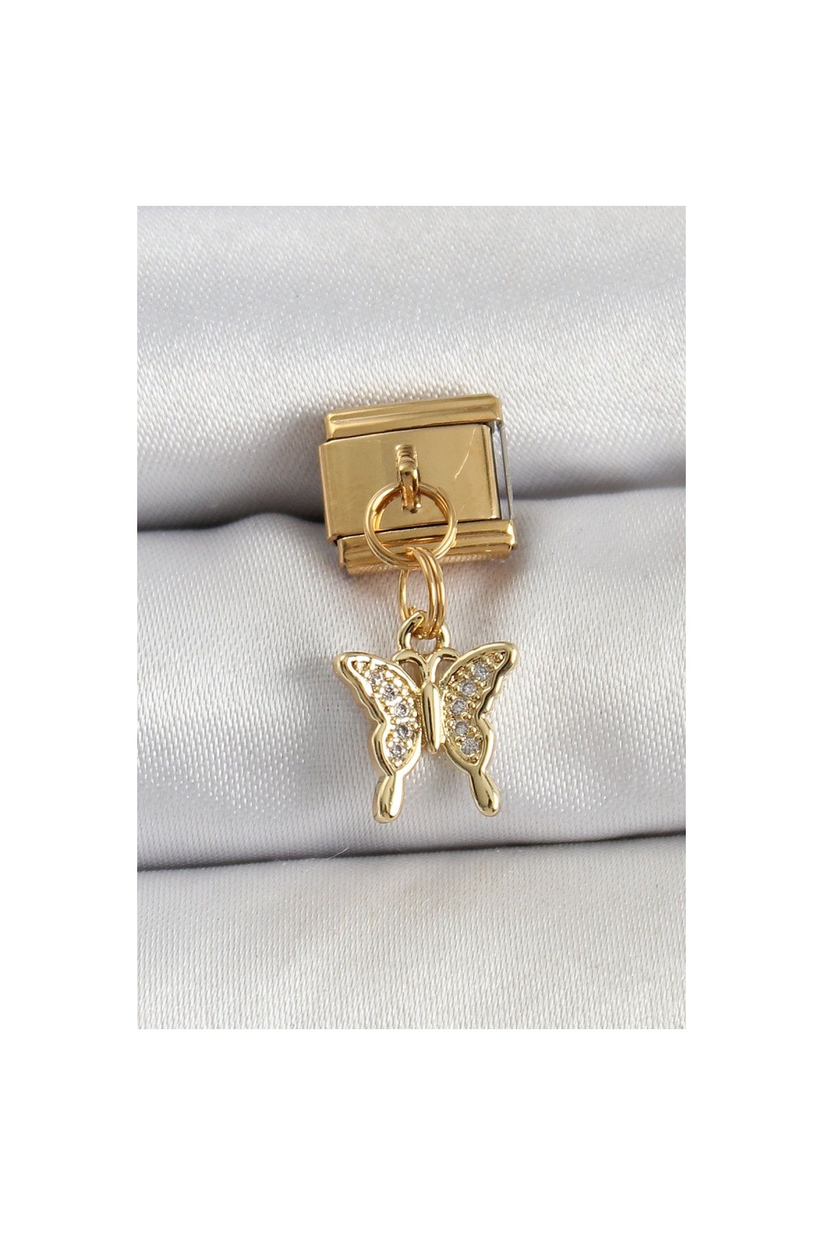 Ayder Timya 316l Çelik Sallantılı Zirkon Taşlı Kelebek Model Gold Renk Nomination Charm - Tj-bc1414