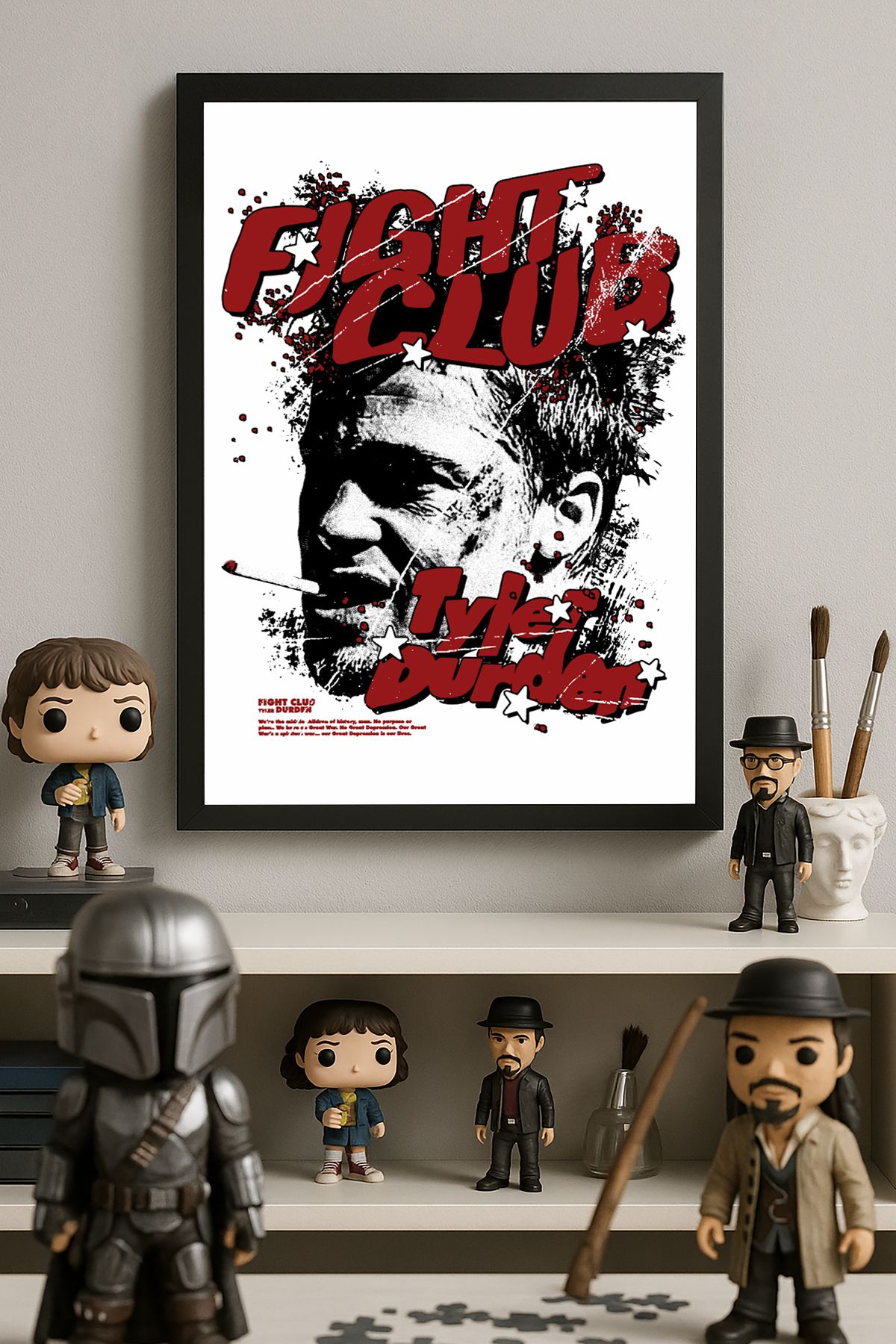 Duvarda Fight Club Siyah Ahşap Çerçeveli Film Duvar Tablosu