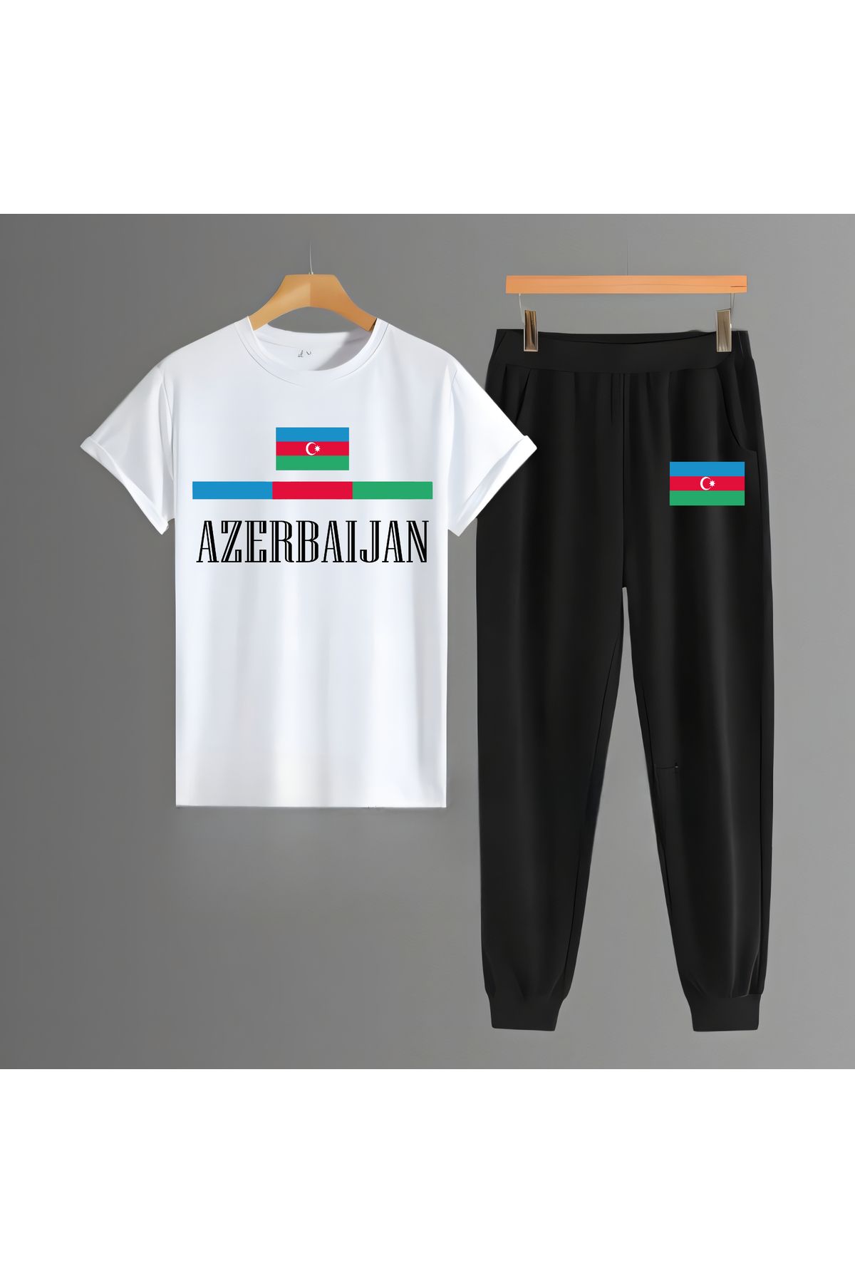 Biy Store Azerbeycan milli takım forma baskılı unisex kısa kollu kadın erkek tişört t-shirt eşofman takımı