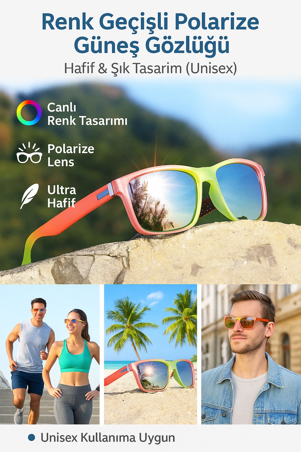 Enjoy Güneş Gözlüğü Renk Geçişli Polarize Ve UV400 Korumalı Güneş Gözlüğü Hafif Şık Tasarım Unisex