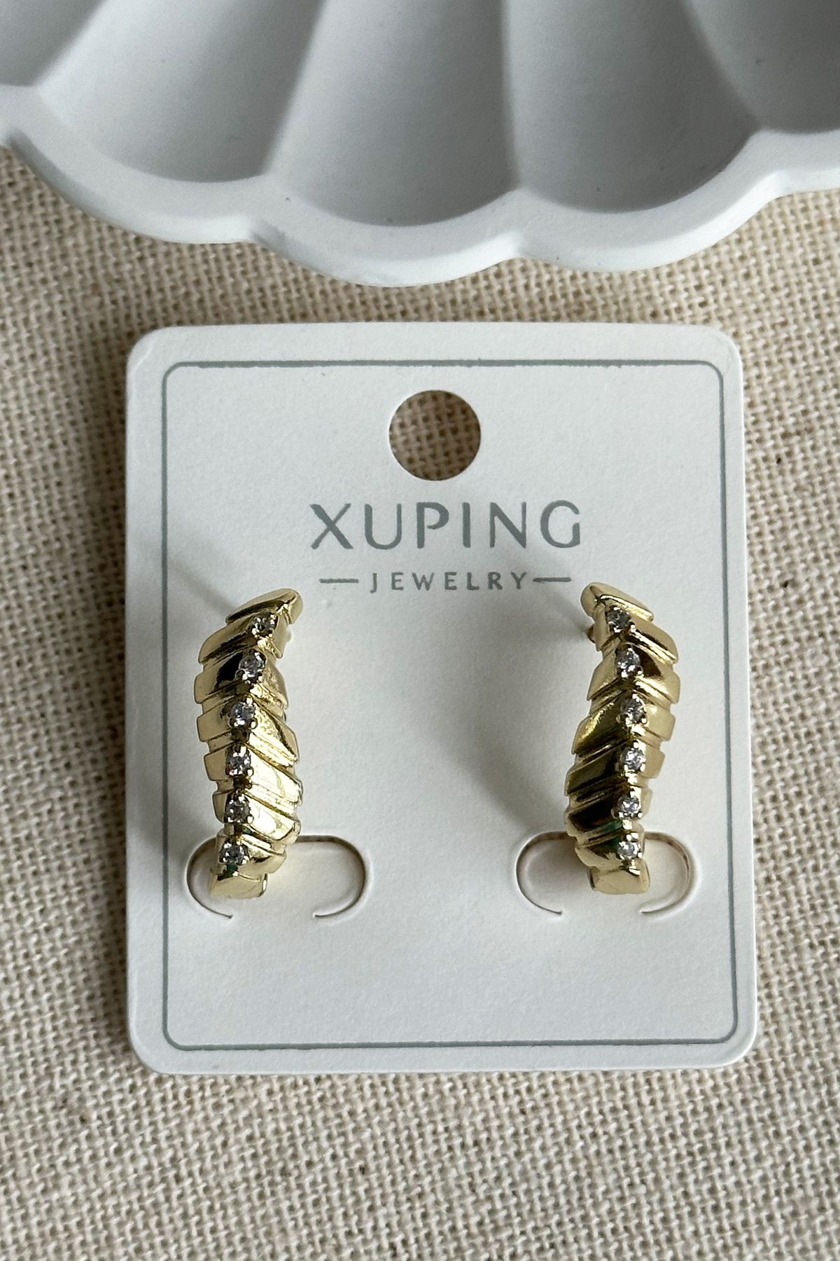Modacaprea Xuping 14k U As,metrik Çizgili Kadın Küpe – Kararmaz | Kadın Takı Xuping Küpe