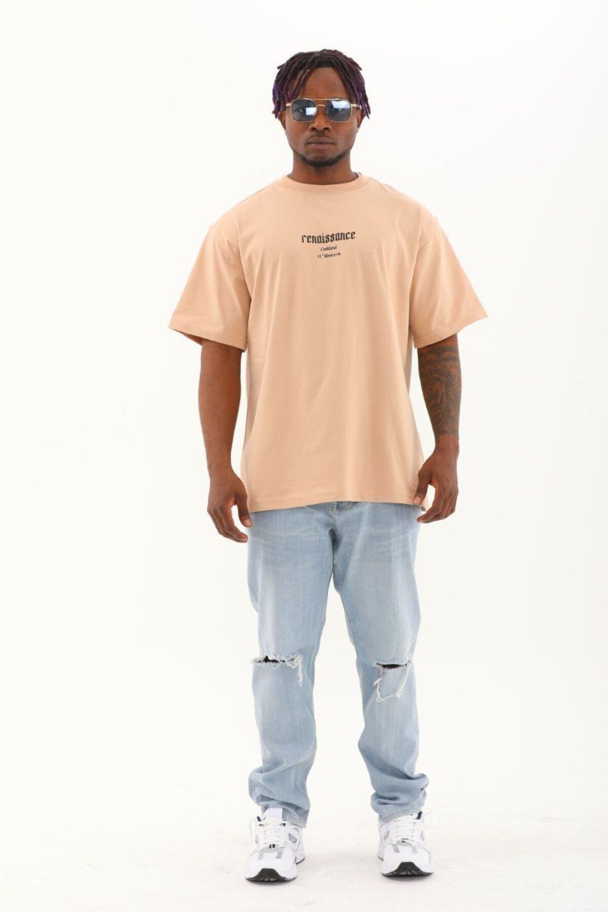 AURA Baskılı Oversize Bisiklet Yaka Unisex T-Shirt